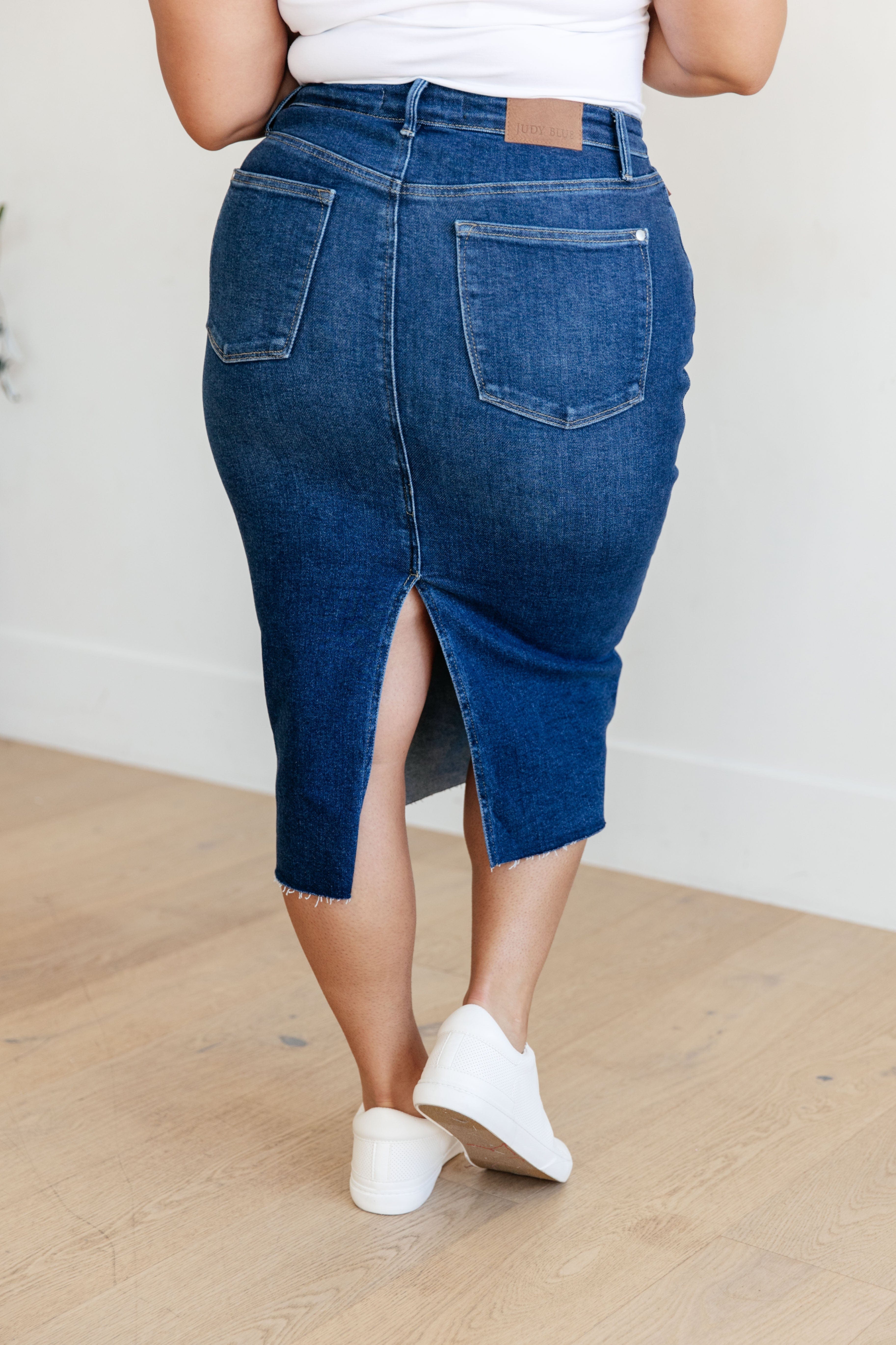 Marcy High Rise Denim Midi Skirt-Womens-Stay Foxy Boutique, Florissant, Missouri
