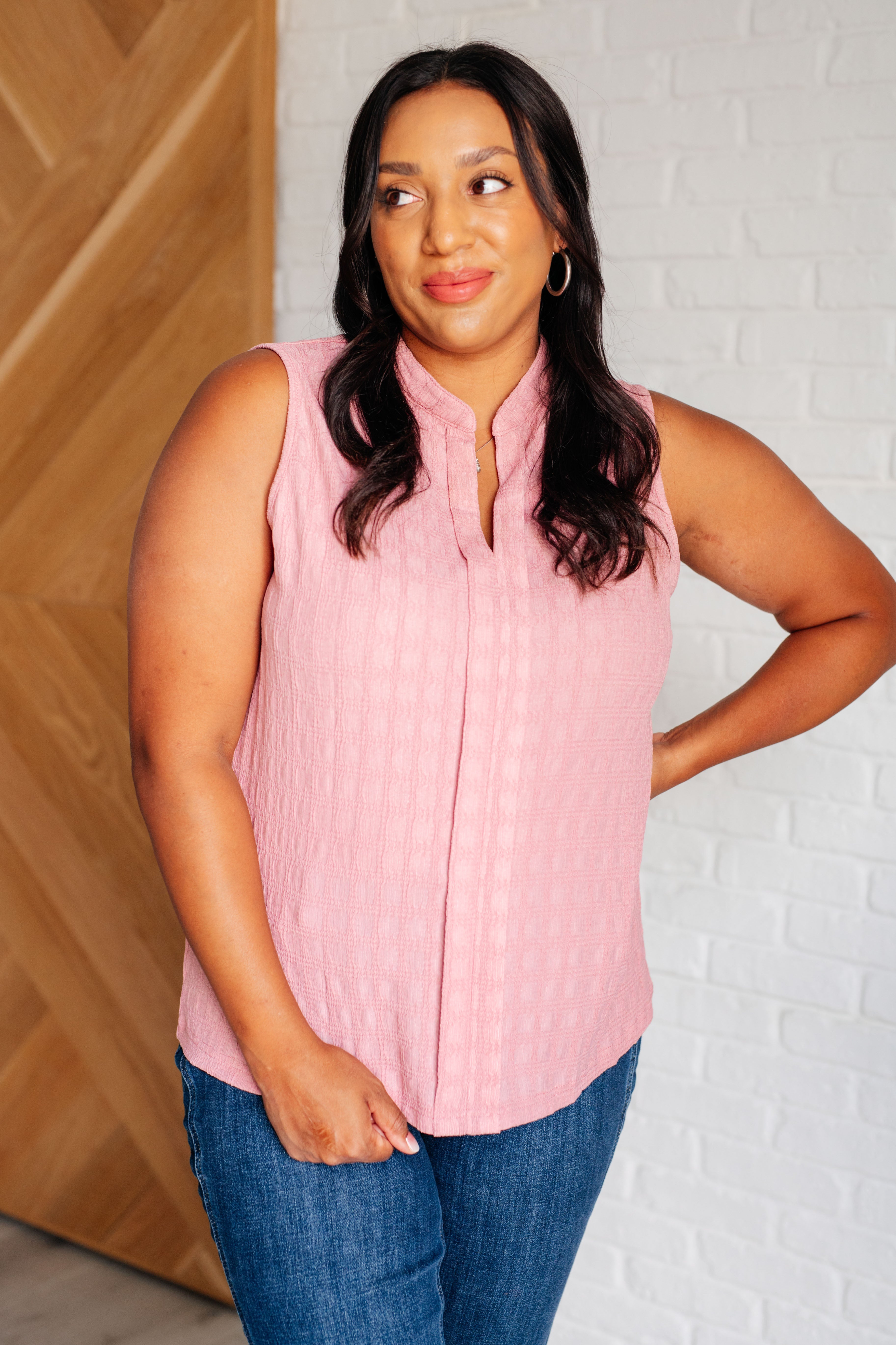 Matter of Fact Pleat Front Sleeveless Blouse in Pink-Blouses-Stay Foxy Boutique, Florissant, Missouri