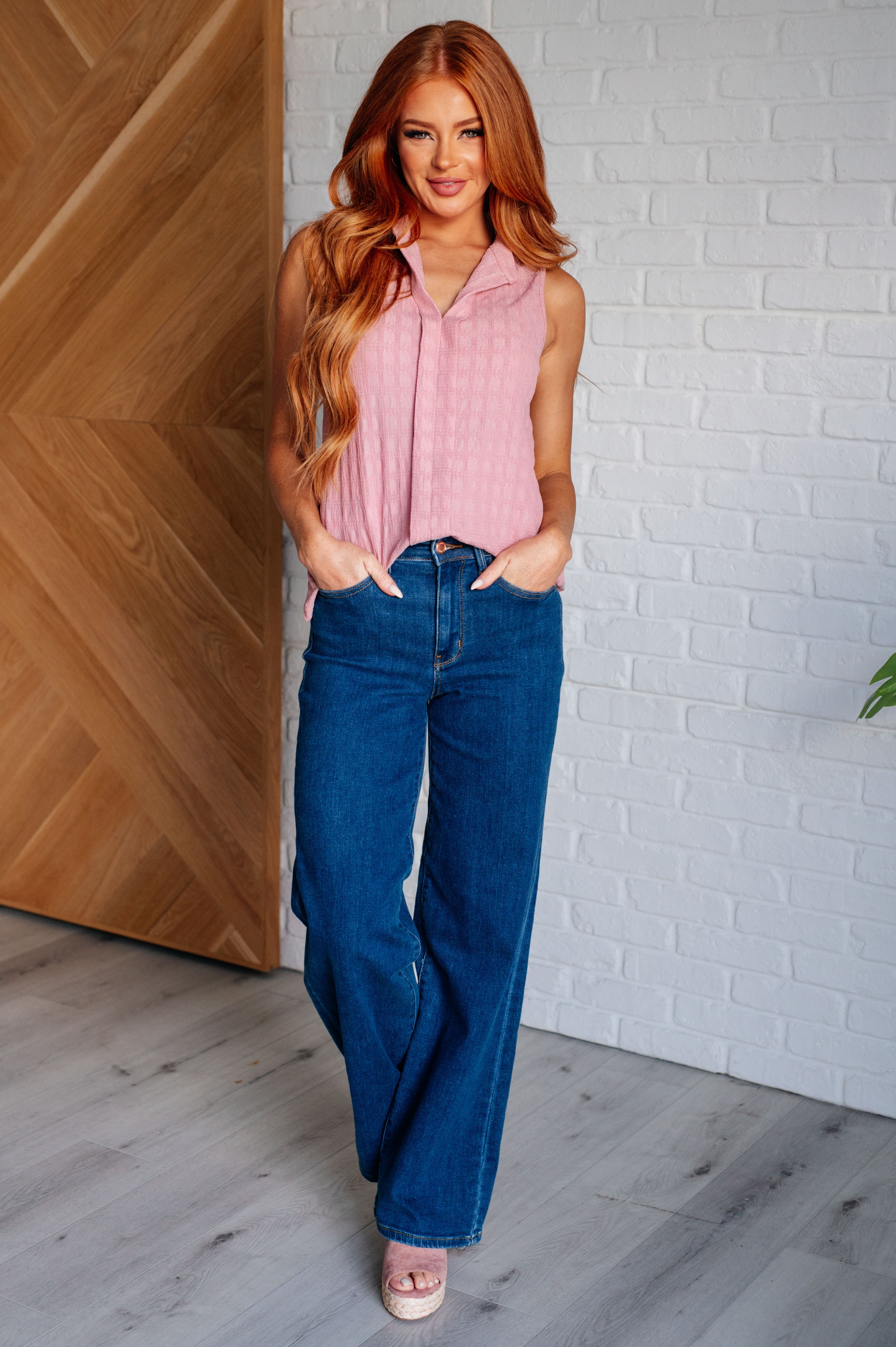 Matter of Fact Pleat Front Sleeveless Blouse in Pink-Blouses-Stay Foxy Boutique, Florissant, Missouri