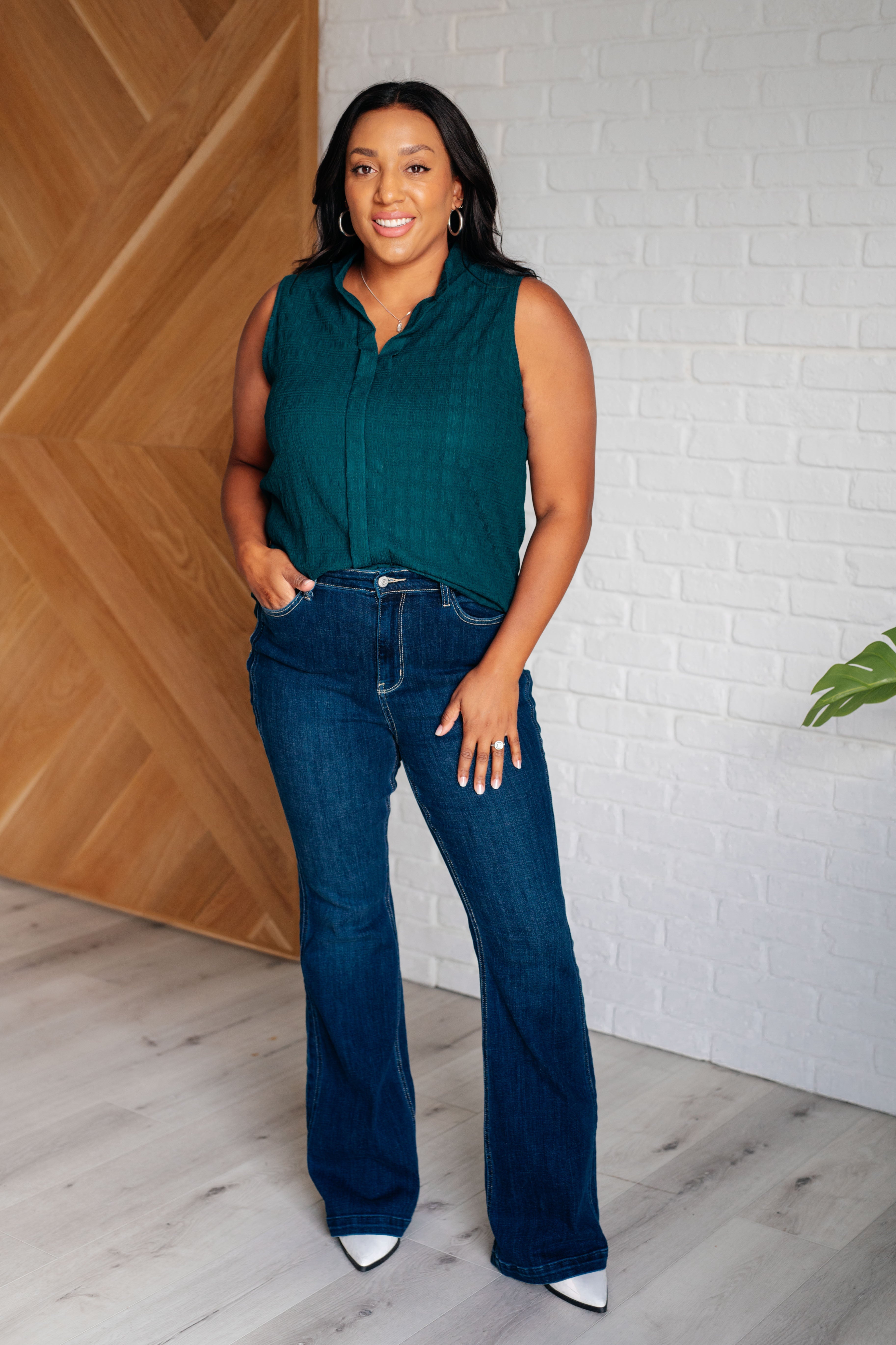 Matter of Fact Pleat Front Sleeveless Blouse in Sea Green-Blouses-Stay Foxy Boutique, Florissant, Missouri