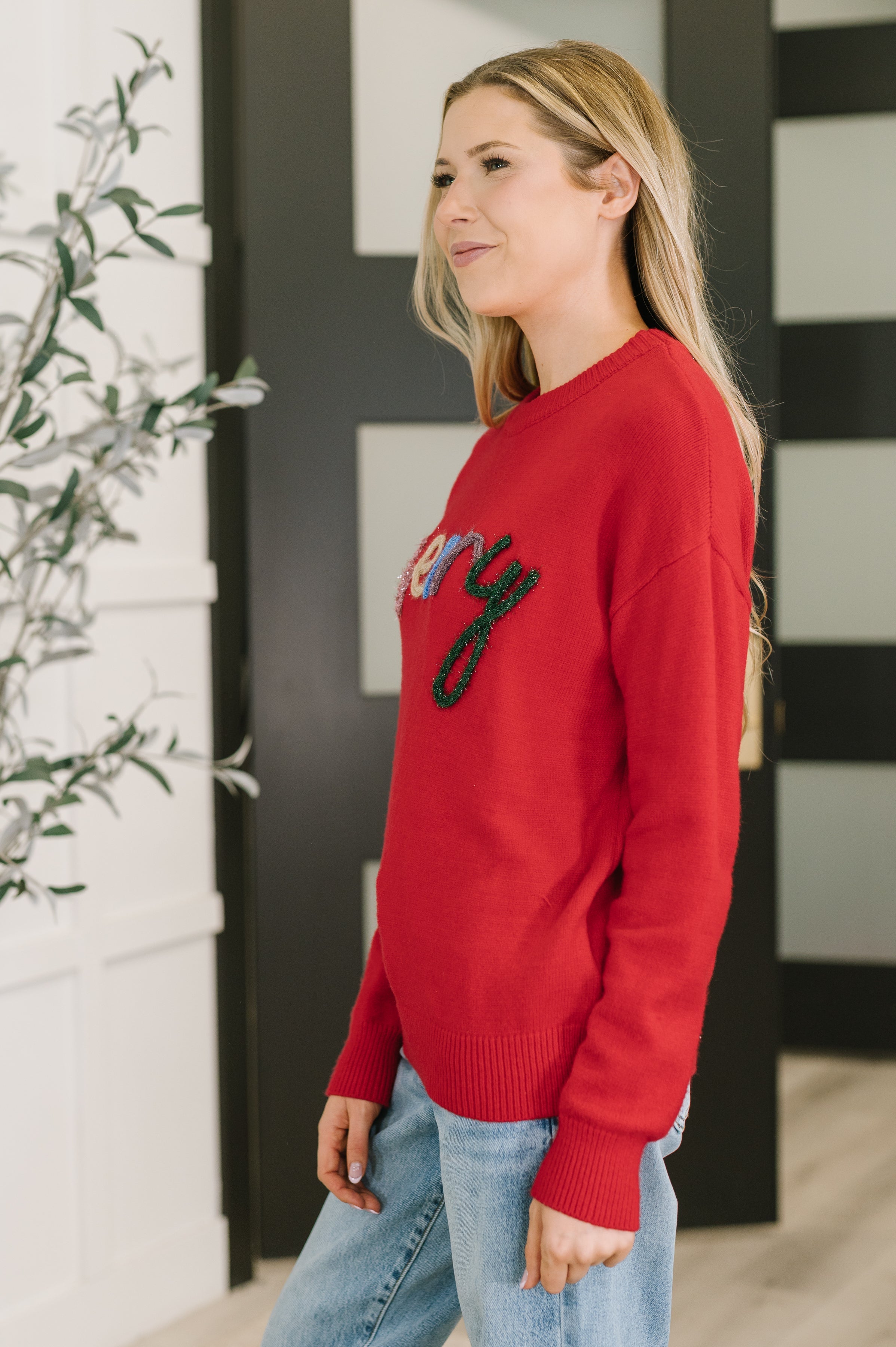 Merry Applique Drop Shoulder Pullover-Womens-Stay Foxy Boutique, Florissant, Missouri