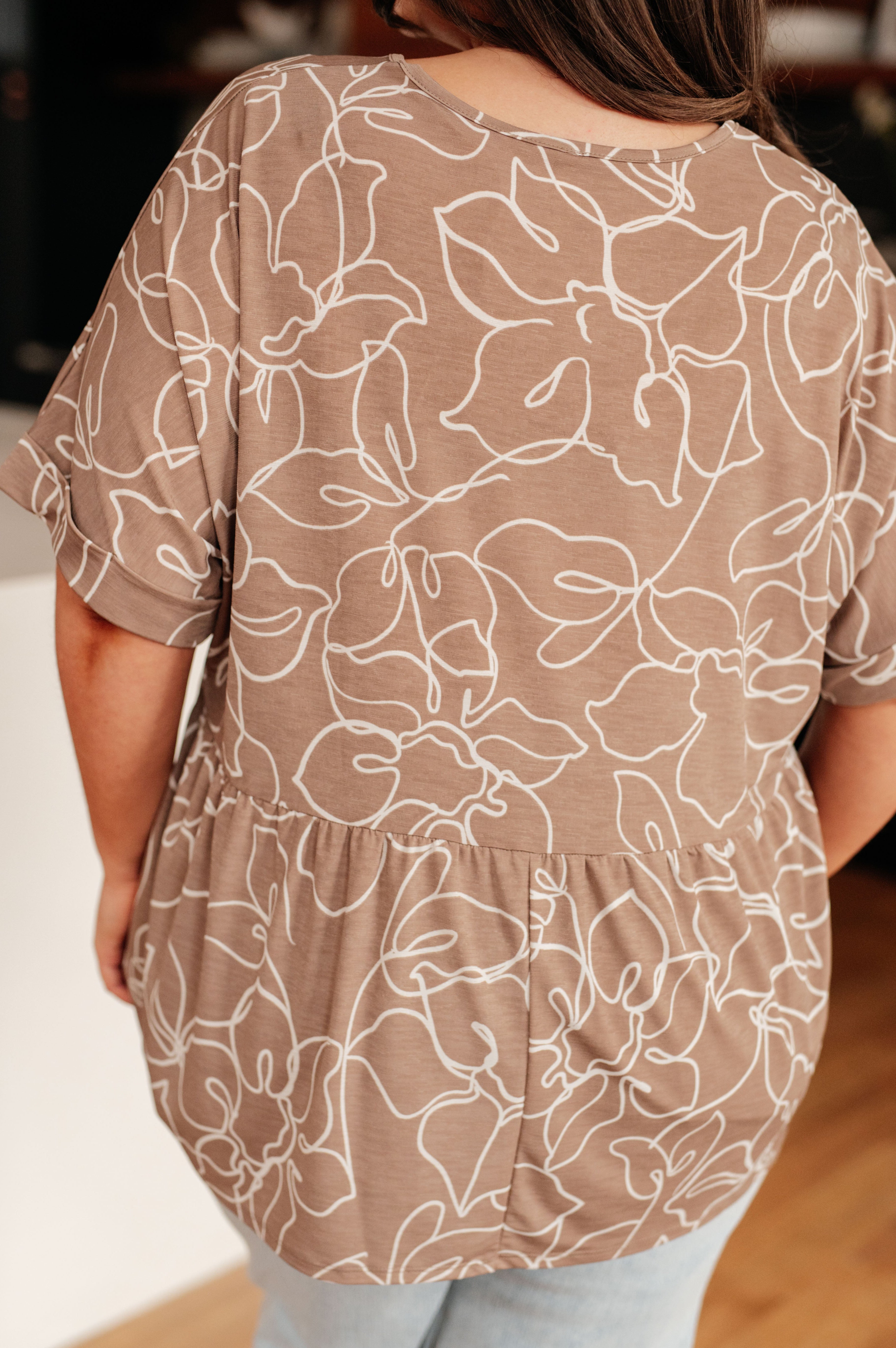 Mocha Petals V-Neck Top-Tops-Stay Foxy Boutique, Florissant, Missouri