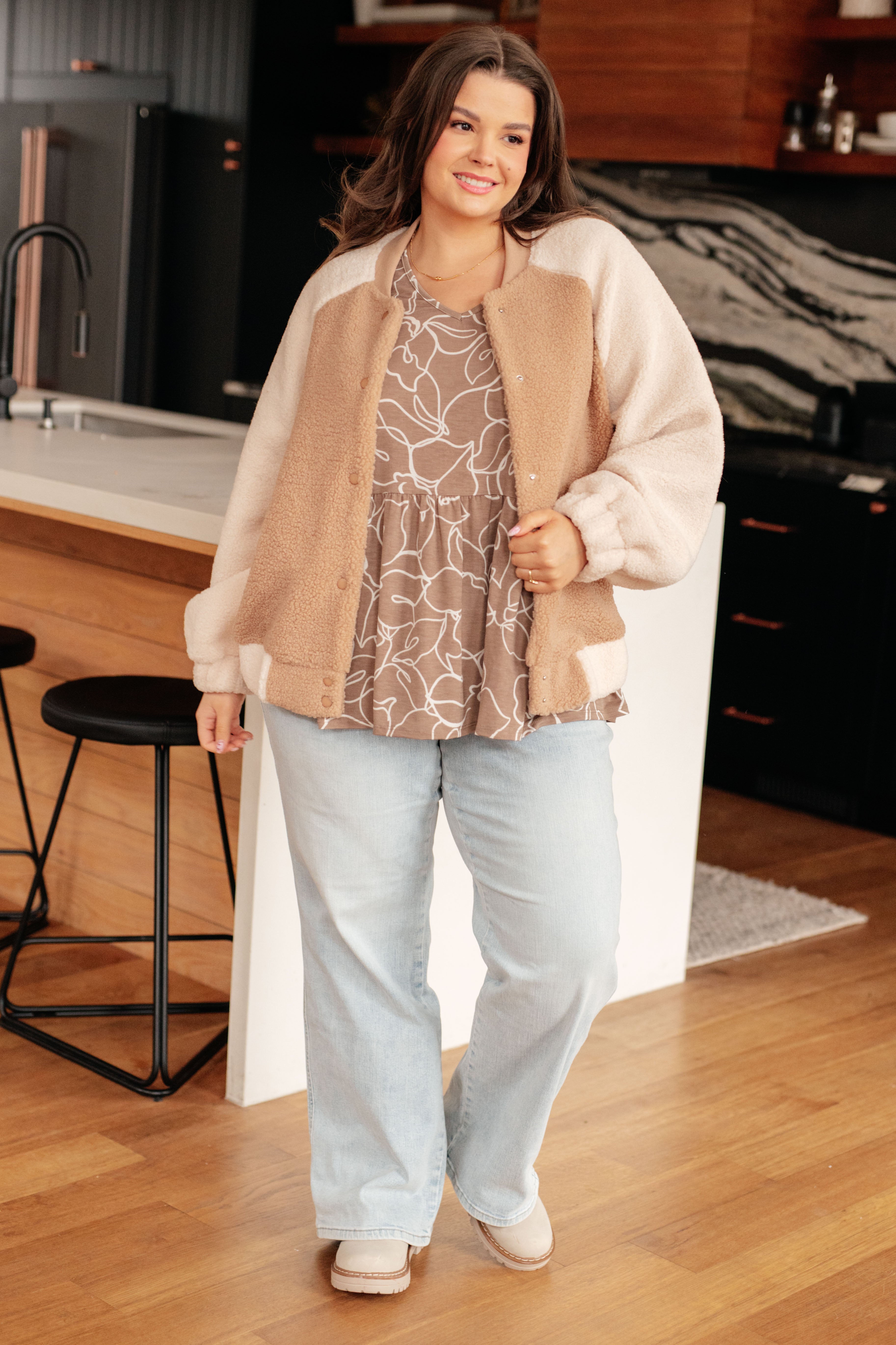 Mocha Petals V-Neck Top-Tops-Stay Foxy Boutique, Florissant, Missouri