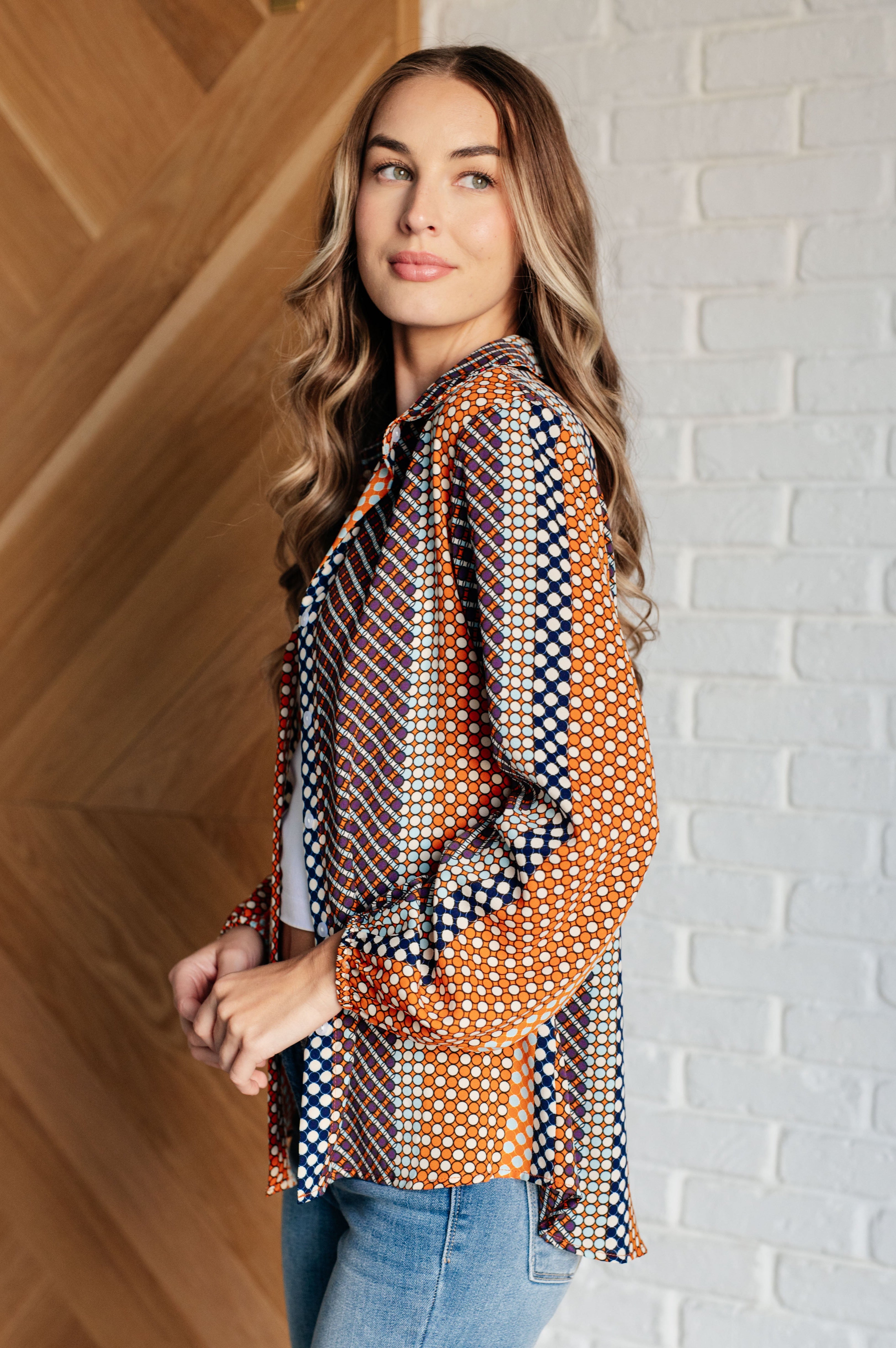Moderately Mod Polka Dot Button Up Top-Tops-Stay Foxy Boutique, Florissant, Missouri
