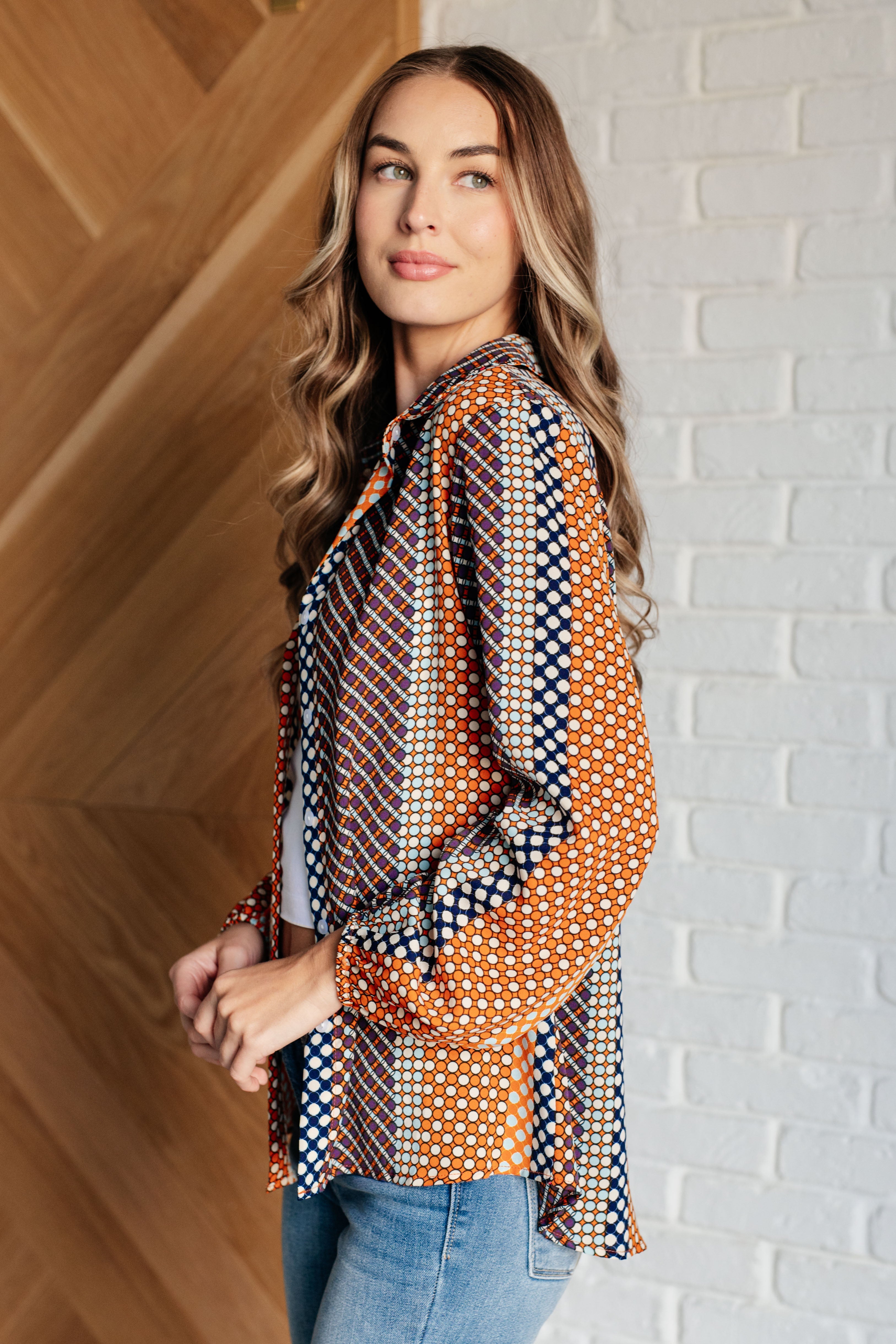 Moderately Mod Polka Dot Button Up Top-Tops-Stay Foxy Boutique, Florissant, Missouri