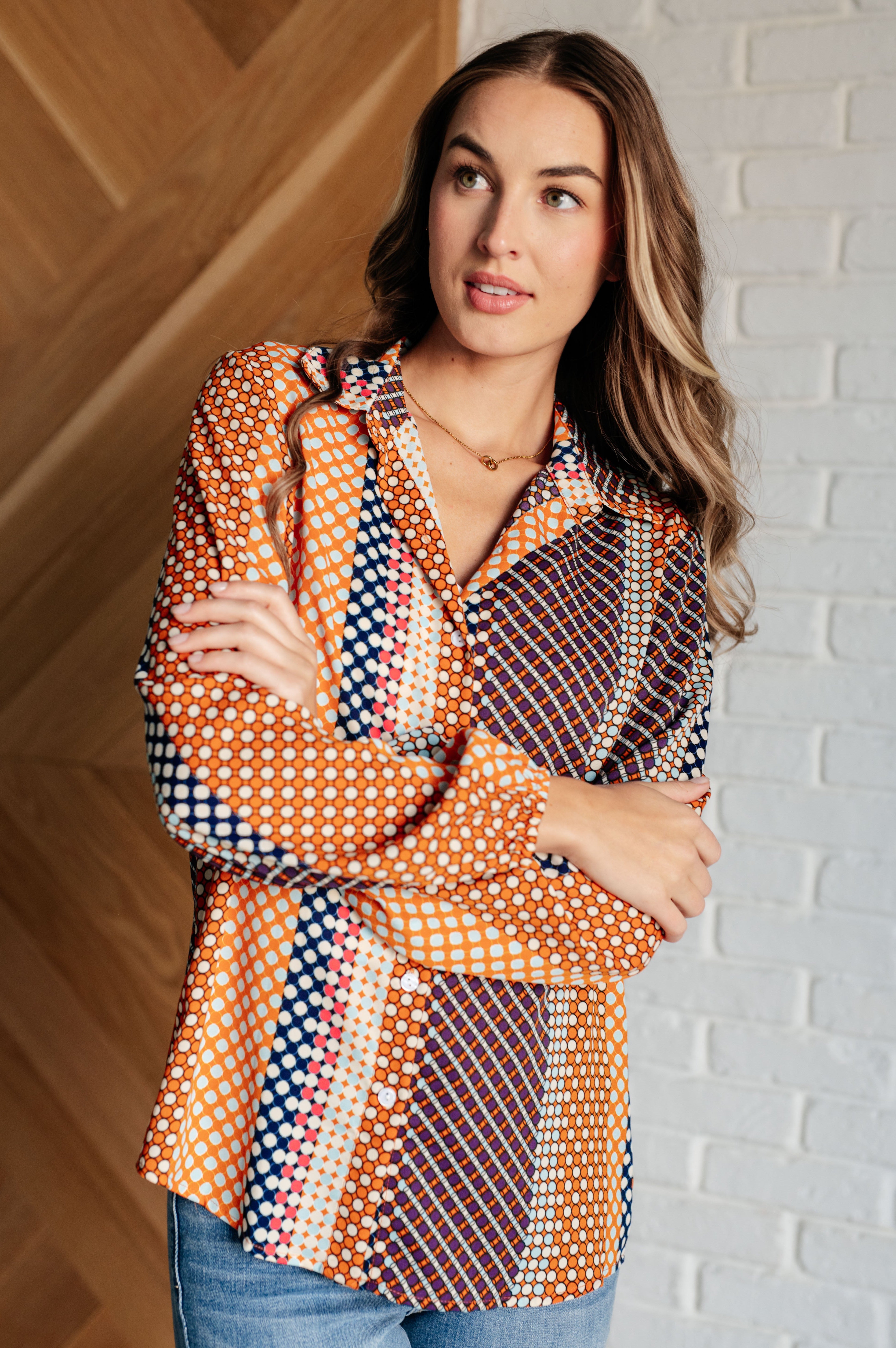 Moderately Mod Polka Dot Button Up Top-Tops-Stay Foxy Boutique, Florissant, Missouri
