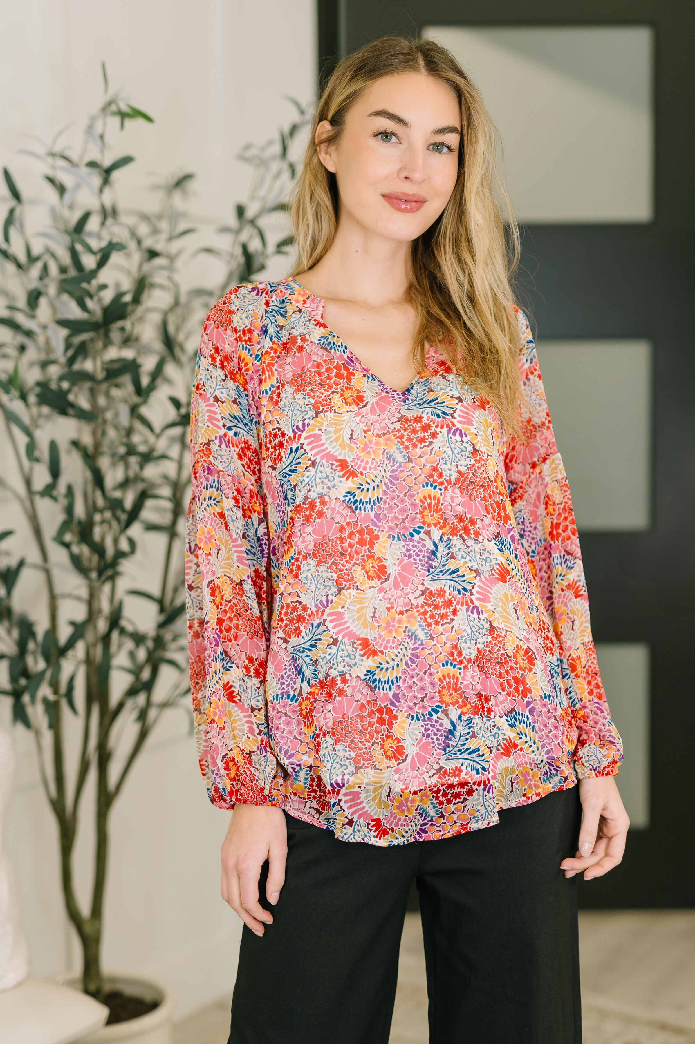 Modern Meadow V-Neck Puff Sleeve Blouse-Womens-Stay Foxy Boutique, Florissant, Missouri