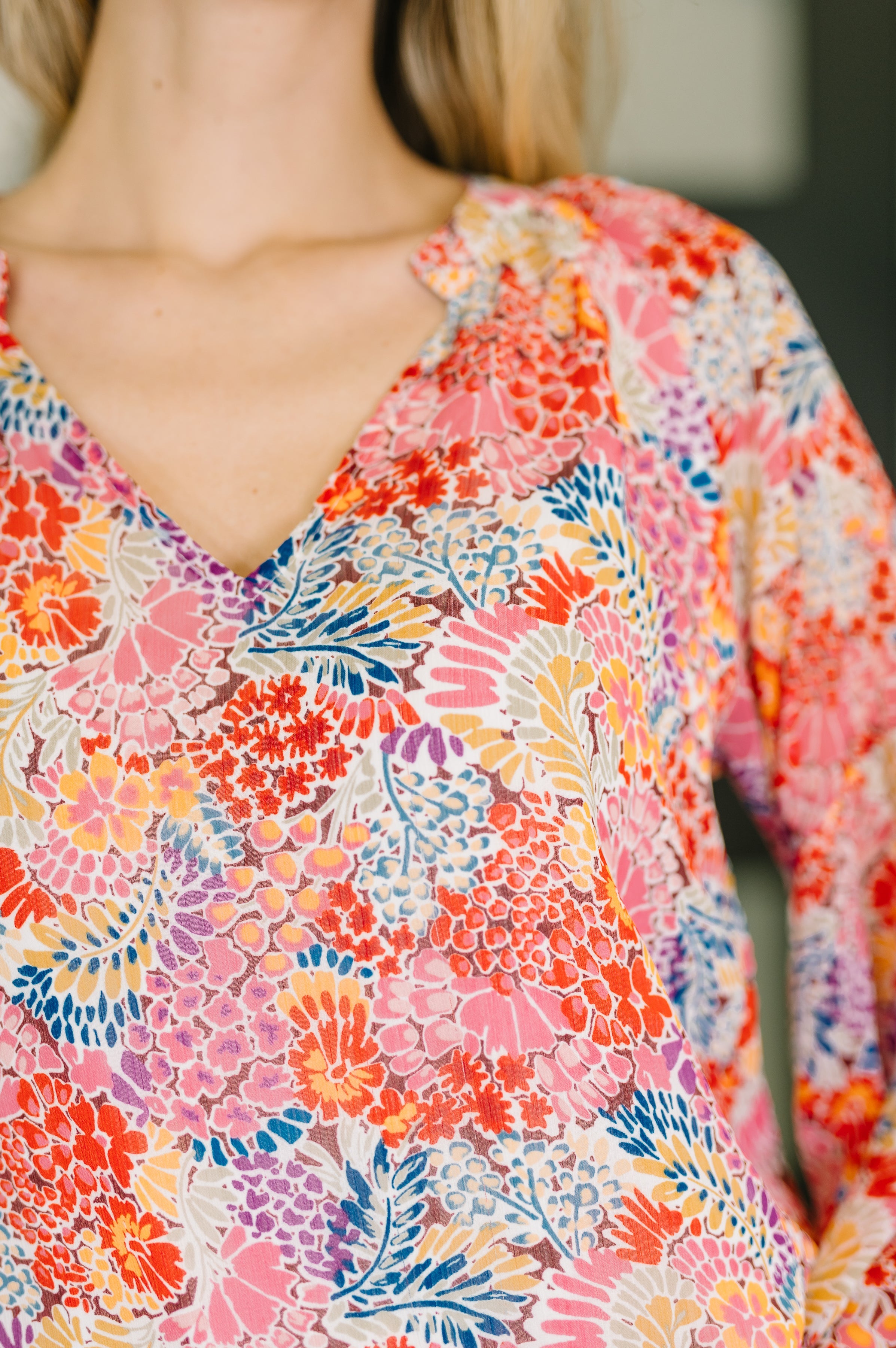 Modern Meadow V-Neck Puff Sleeve Blouse-Womens-Stay Foxy Boutique, Florissant, Missouri