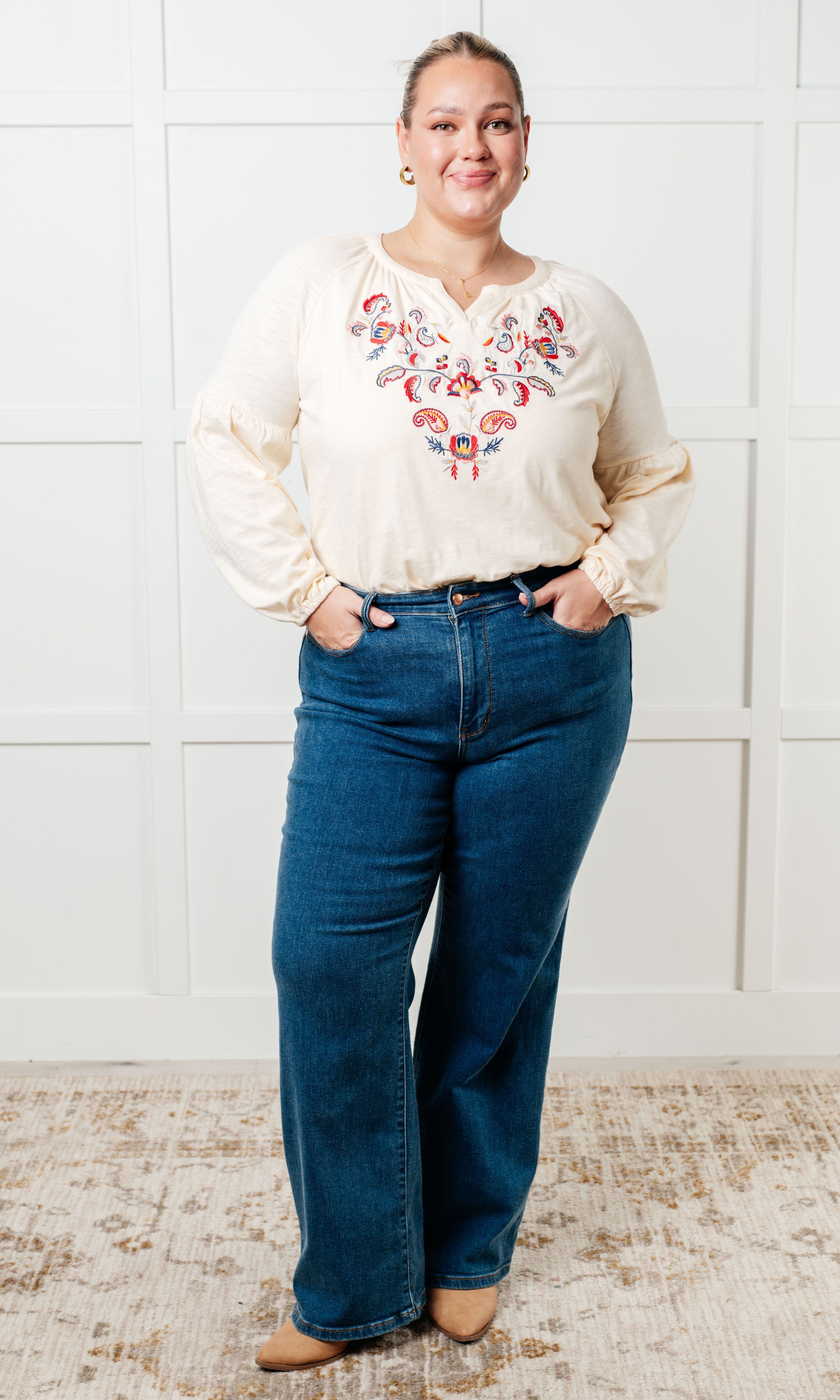 More Than You Would Think Embroidered Blouse-Blouses-Stay Foxy Boutique, Florissant, Missouri