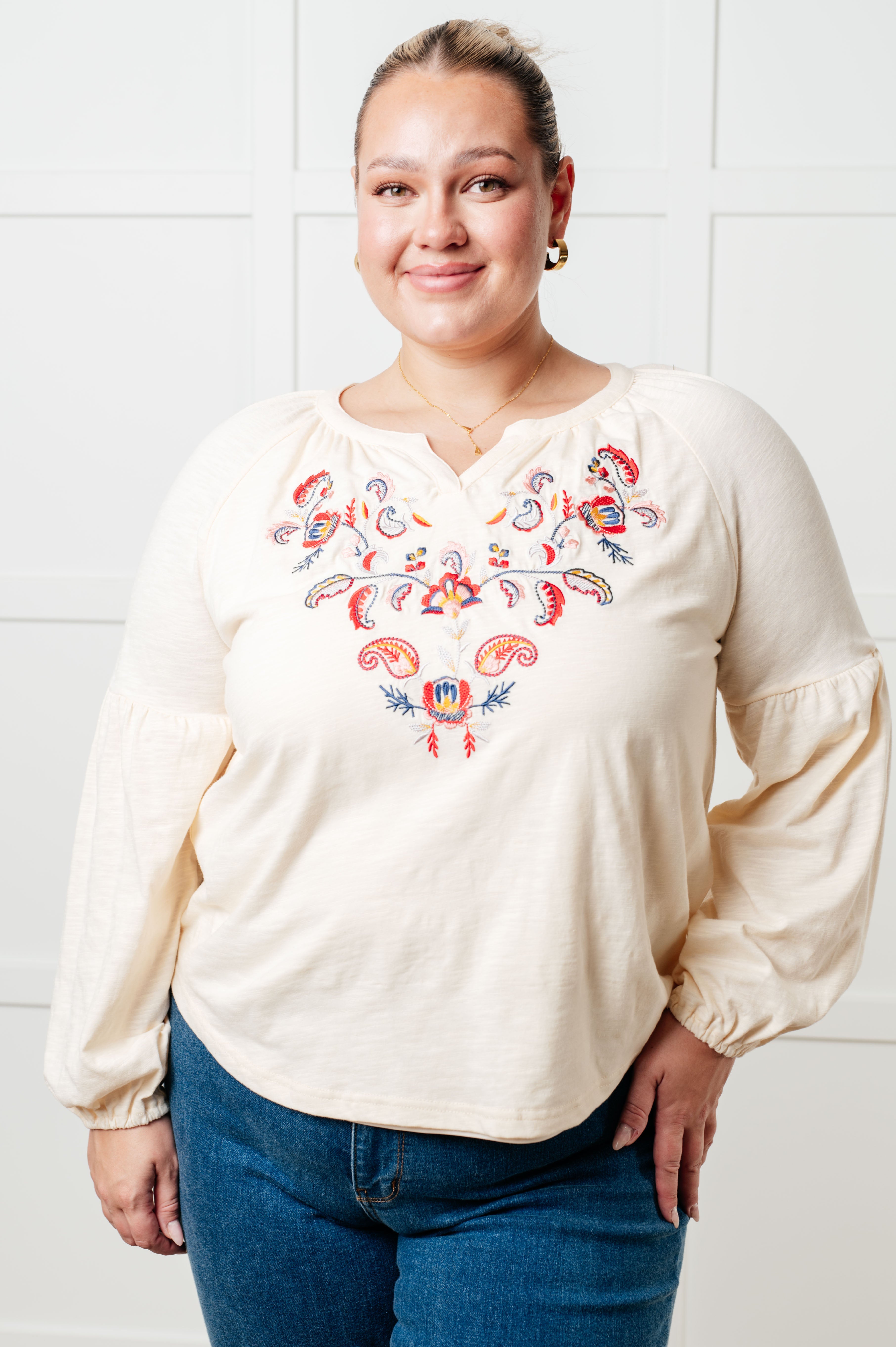 More Than You Would Think Embroidered Blouse-Blouses-Stay Foxy Boutique, Florissant, Missouri