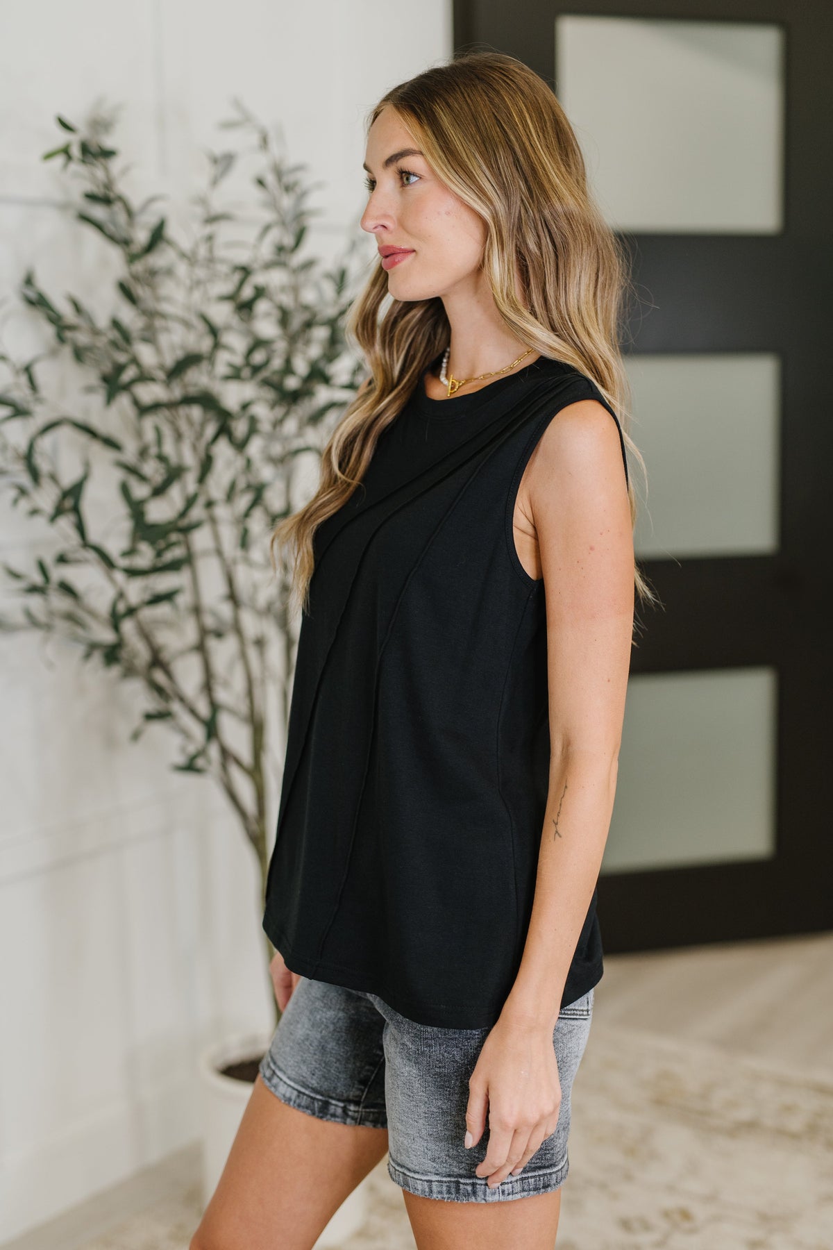 New Normal Pleat Detail Sleeveless Top in Black-Womens-Stay Foxy Boutique, Florissant, Missouri