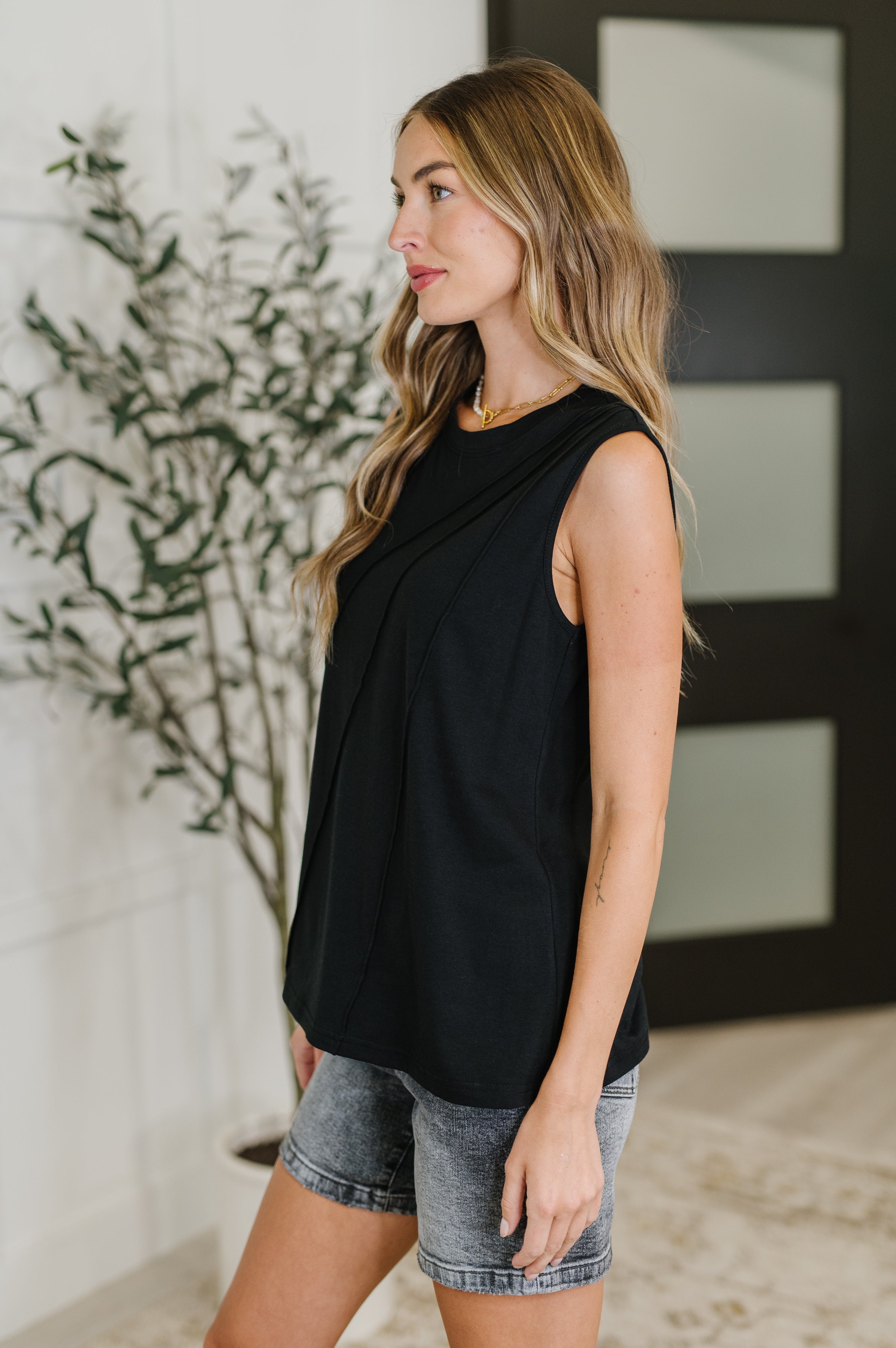 New Normal Pleat Detail Sleeveless Top in Black-Womens-Stay Foxy Boutique, Florissant, Missouri