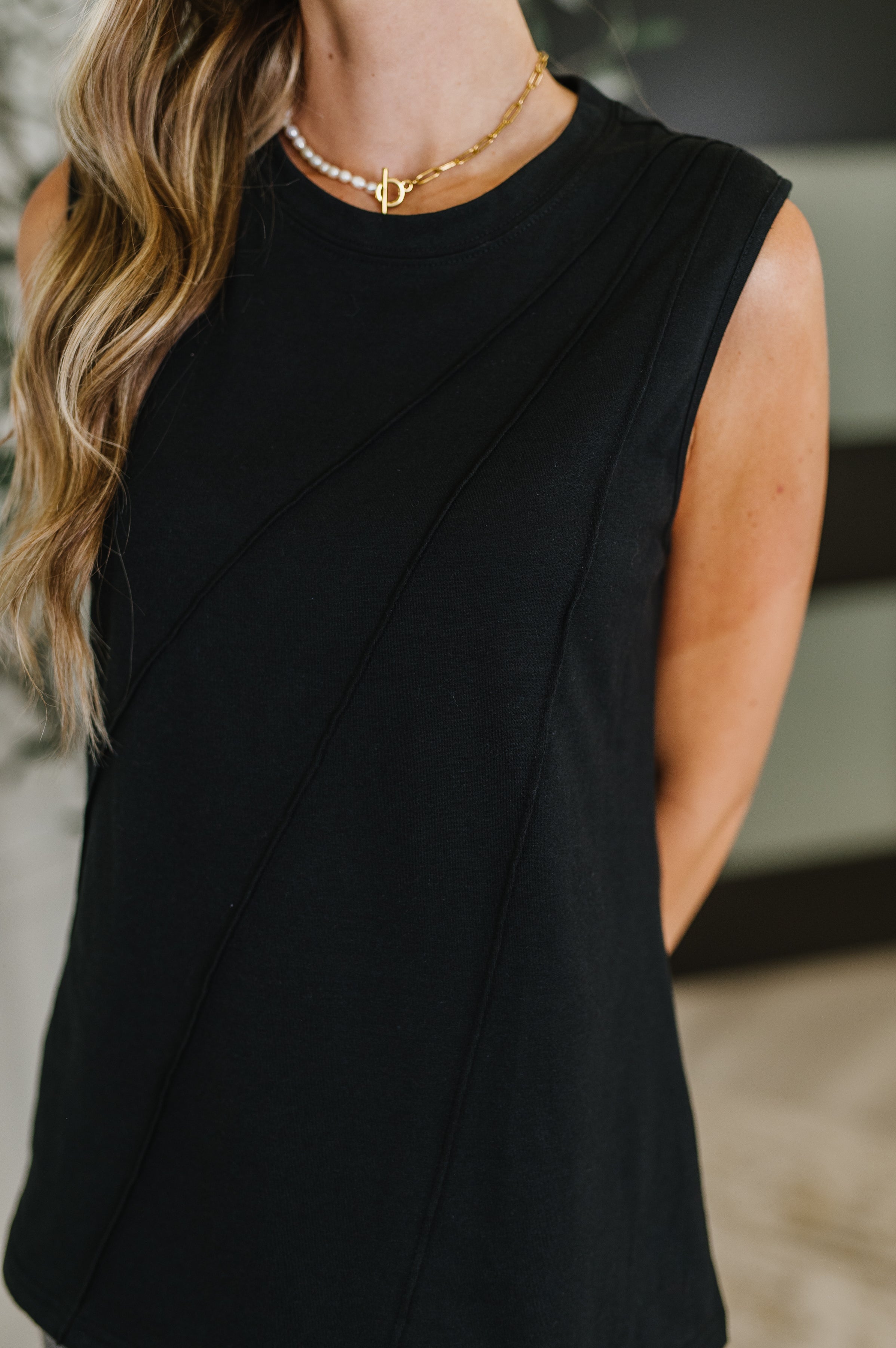 New Normal Pleat Detail Sleeveless Top in Black-Womens-Stay Foxy Boutique, Florissant, Missouri