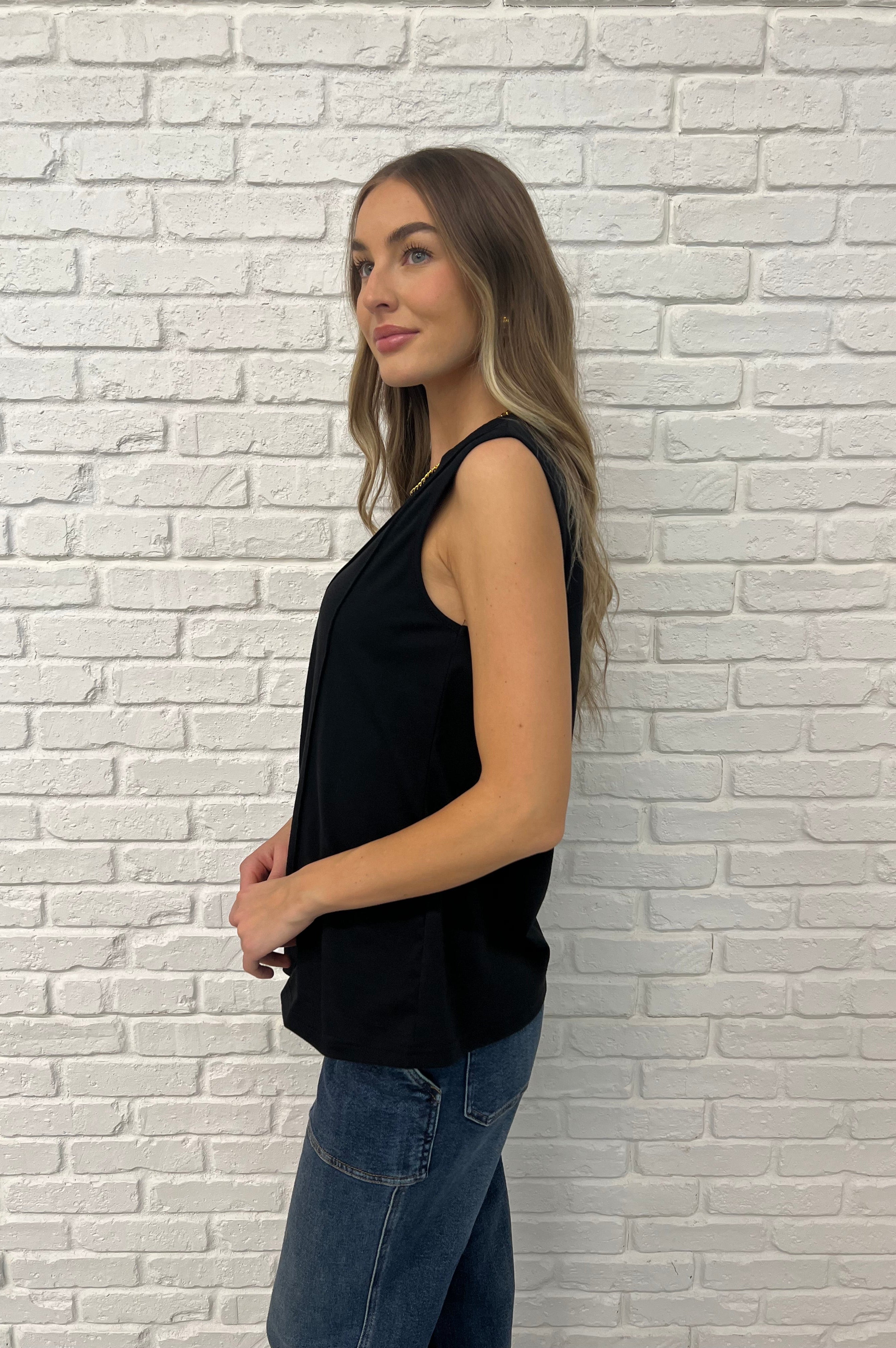 New Normal Pleat Detail Sleeveless Top in Black-Womens-Stay Foxy Boutique, Florissant, Missouri