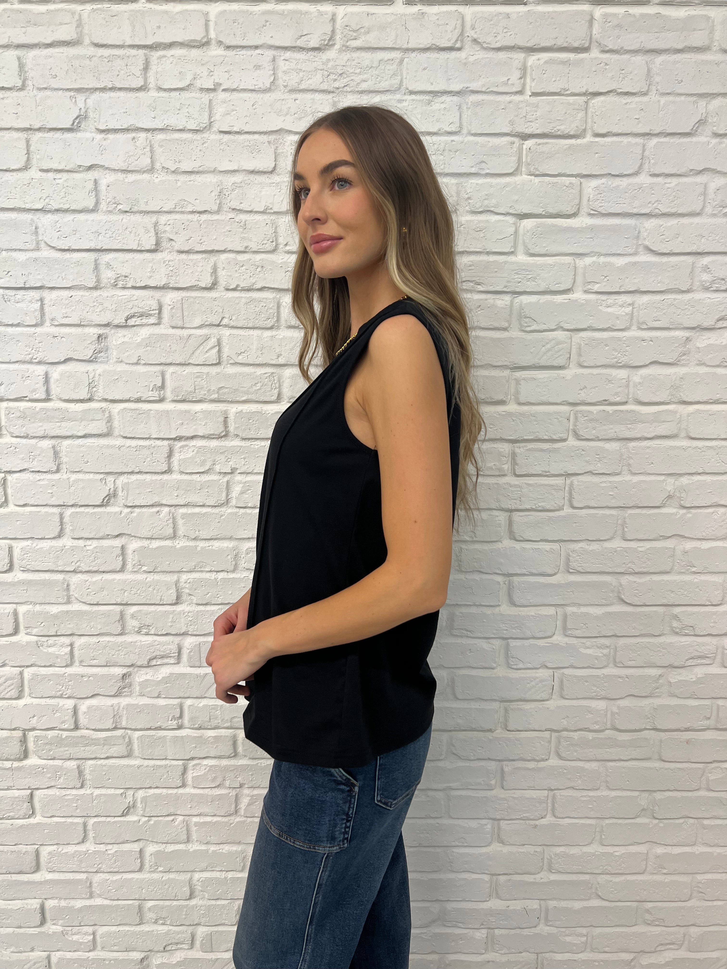 New Normal Pleat Detail Sleeveless Top in Black-Womens-Stay Foxy Boutique, Florissant, Missouri