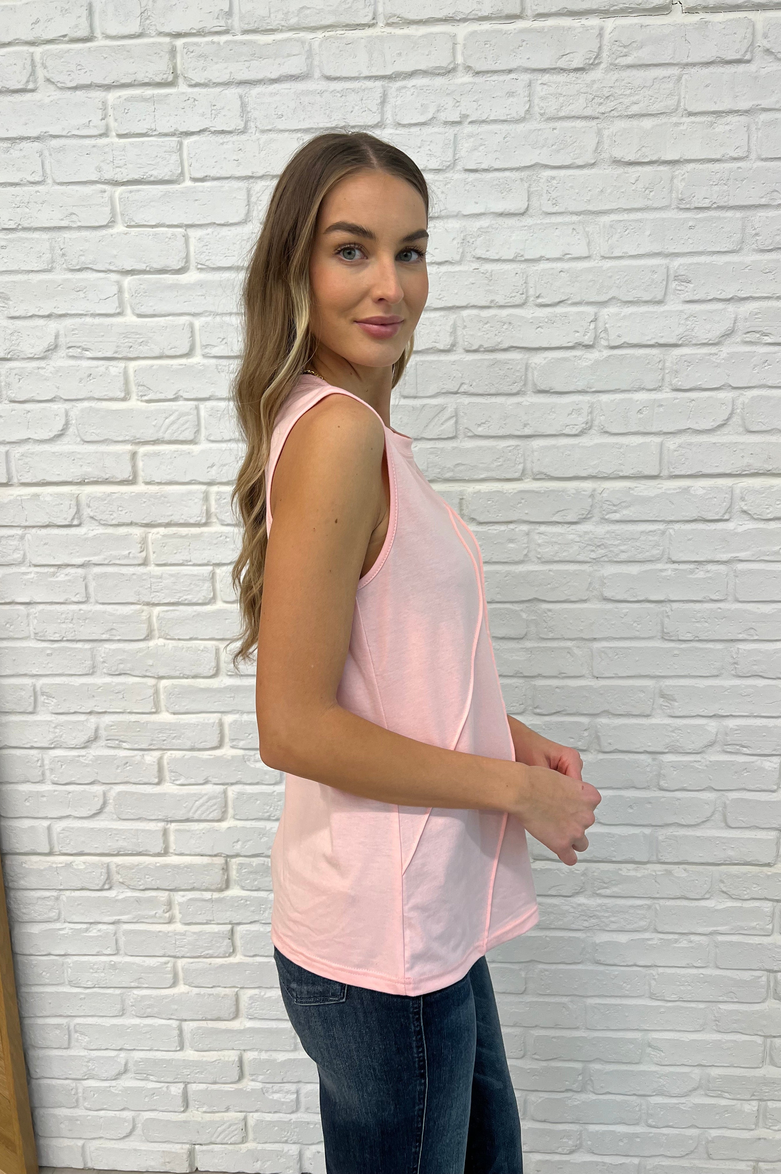 New Normal Pleat Detail Sleeveless Top in Pink-Womens-Stay Foxy Boutique, Florissant, Missouri