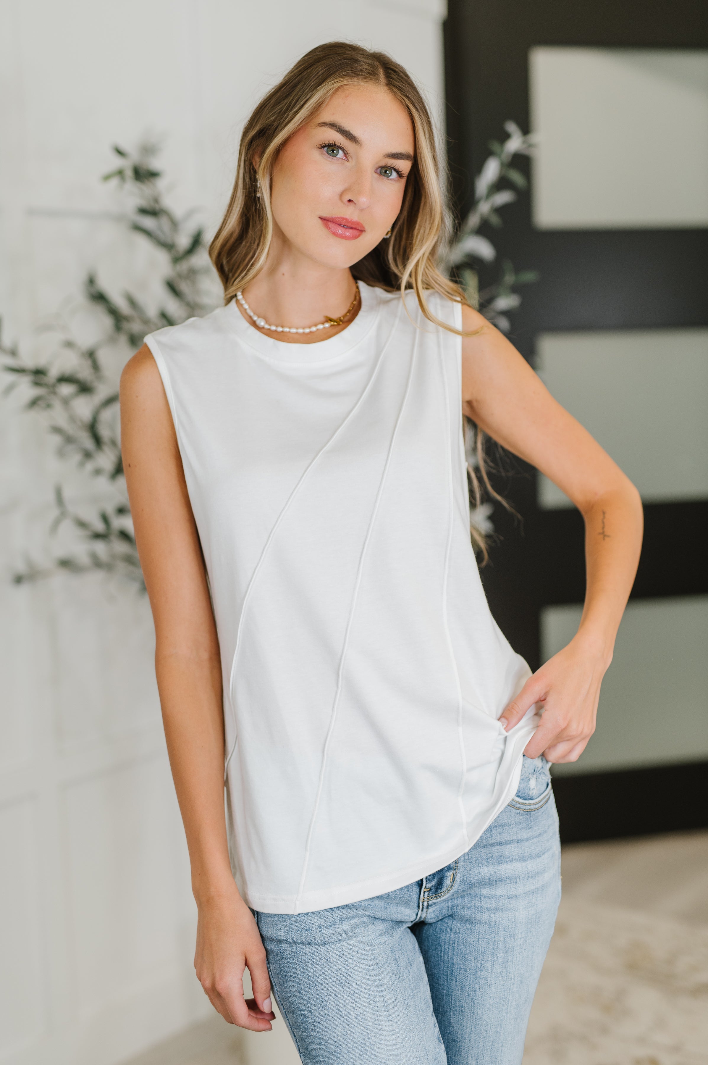 New Normal Pleat Detail Sleeveless Top in White-Womens-Stay Foxy Boutique, Florissant, Missouri
