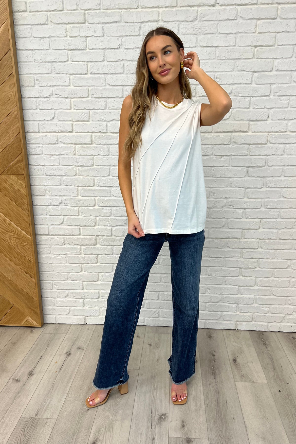 New Normal Pleat Detail Sleeveless Top in White-Womens-Stay Foxy Boutique, Florissant, Missouri