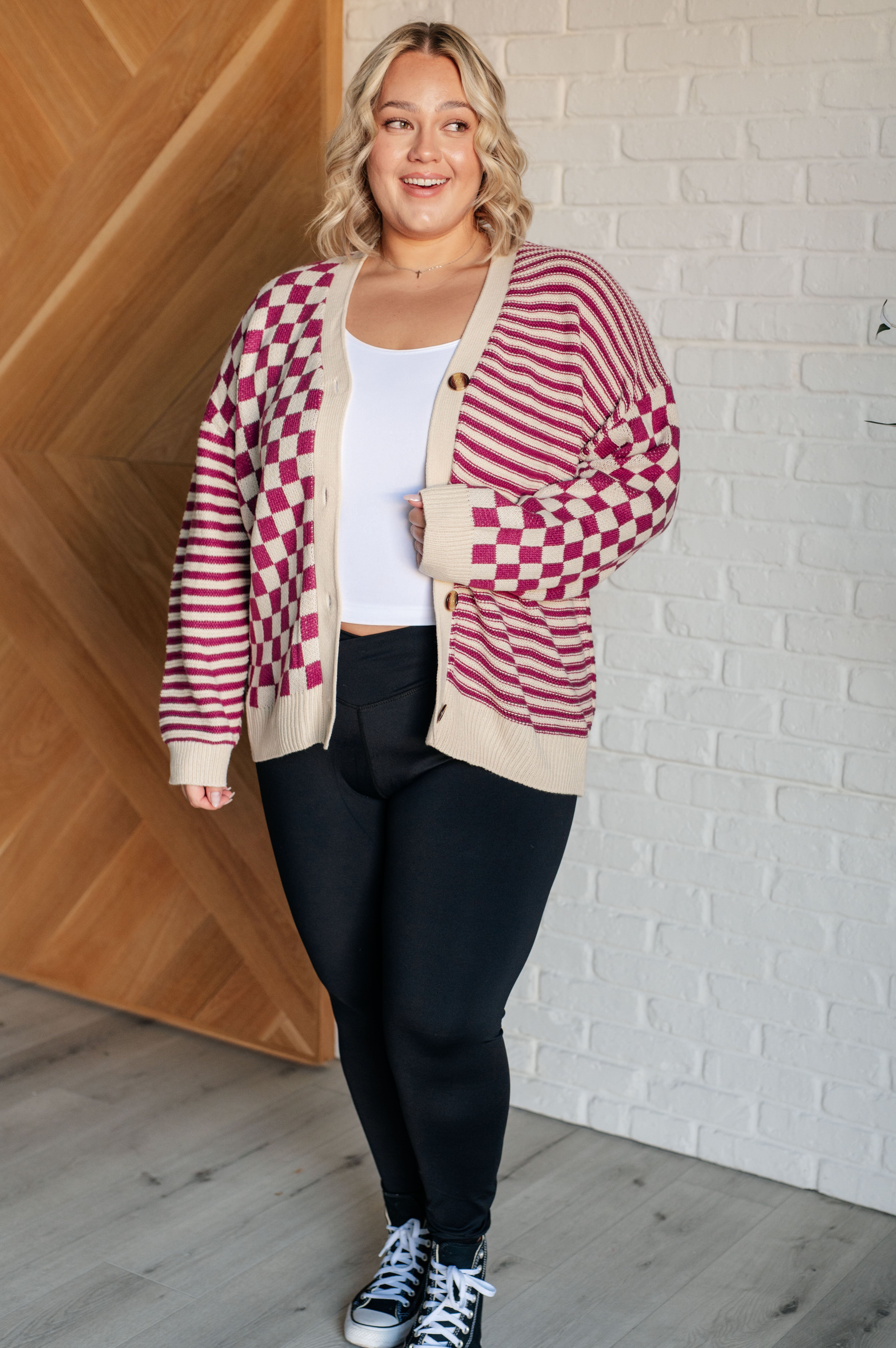 No Brainer Button Down Sweater Knit Cardigan in Magenta/Oatmeal-Layers-Stay Foxy Boutique, Florissant, Missouri