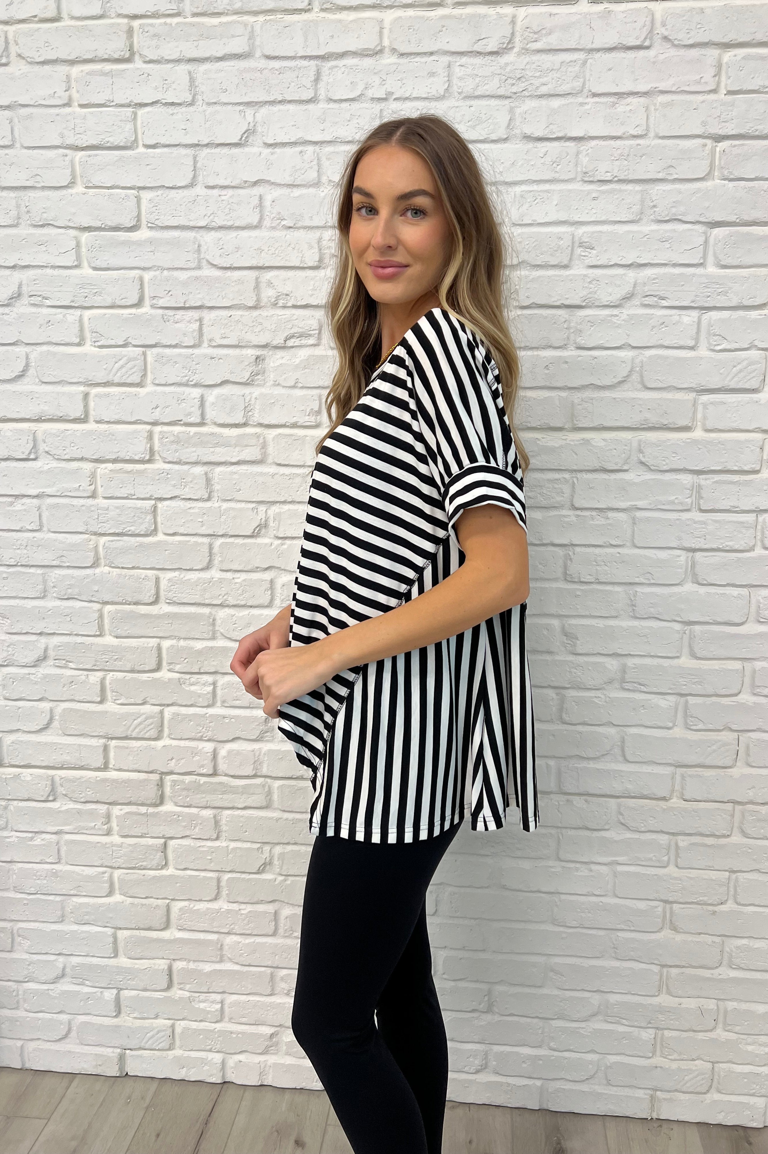 No Stopping It Striped Oversized Top-Womens-Stay Foxy Boutique, Florissant, Missouri