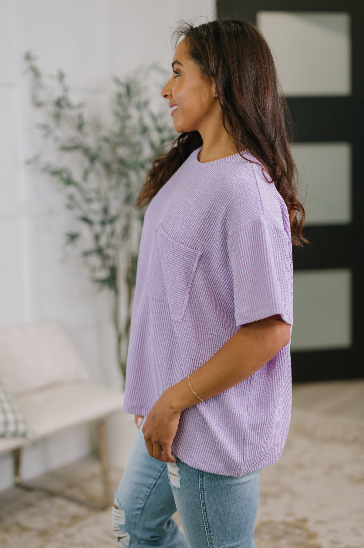 Not That complicated Textured Boxy Tee in Lavender-Womens-Stay Foxy Boutique, Florissant, Missouri