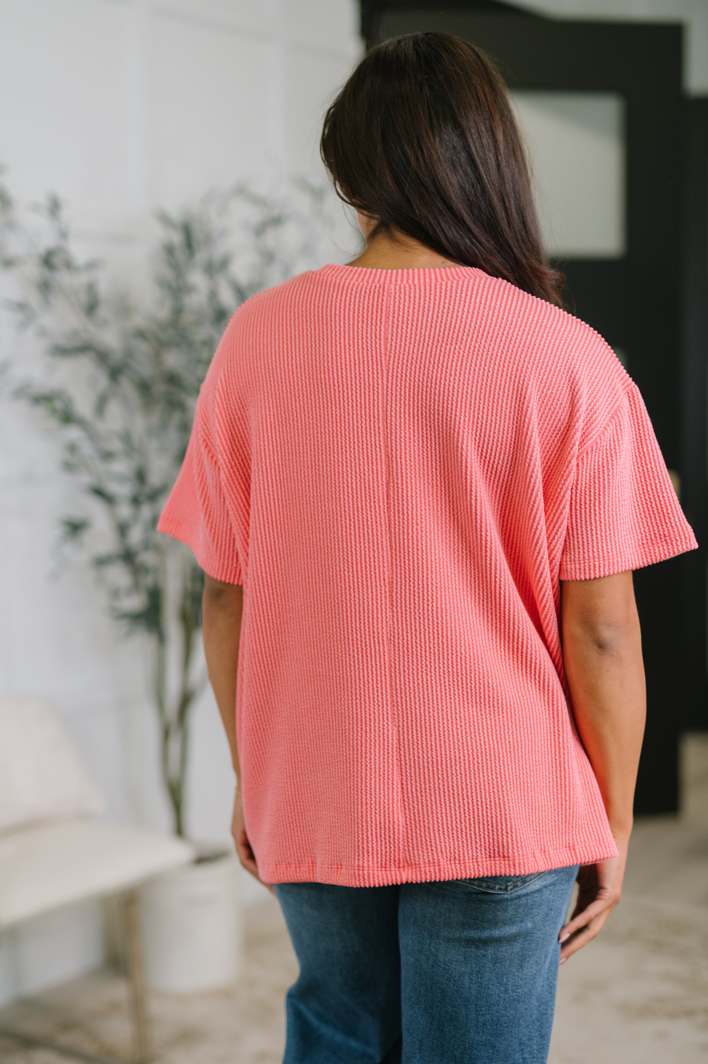 Not That complicated Textured Boxy Tee in Salmon-Womens-Stay Foxy Boutique, Florissant, Missouri