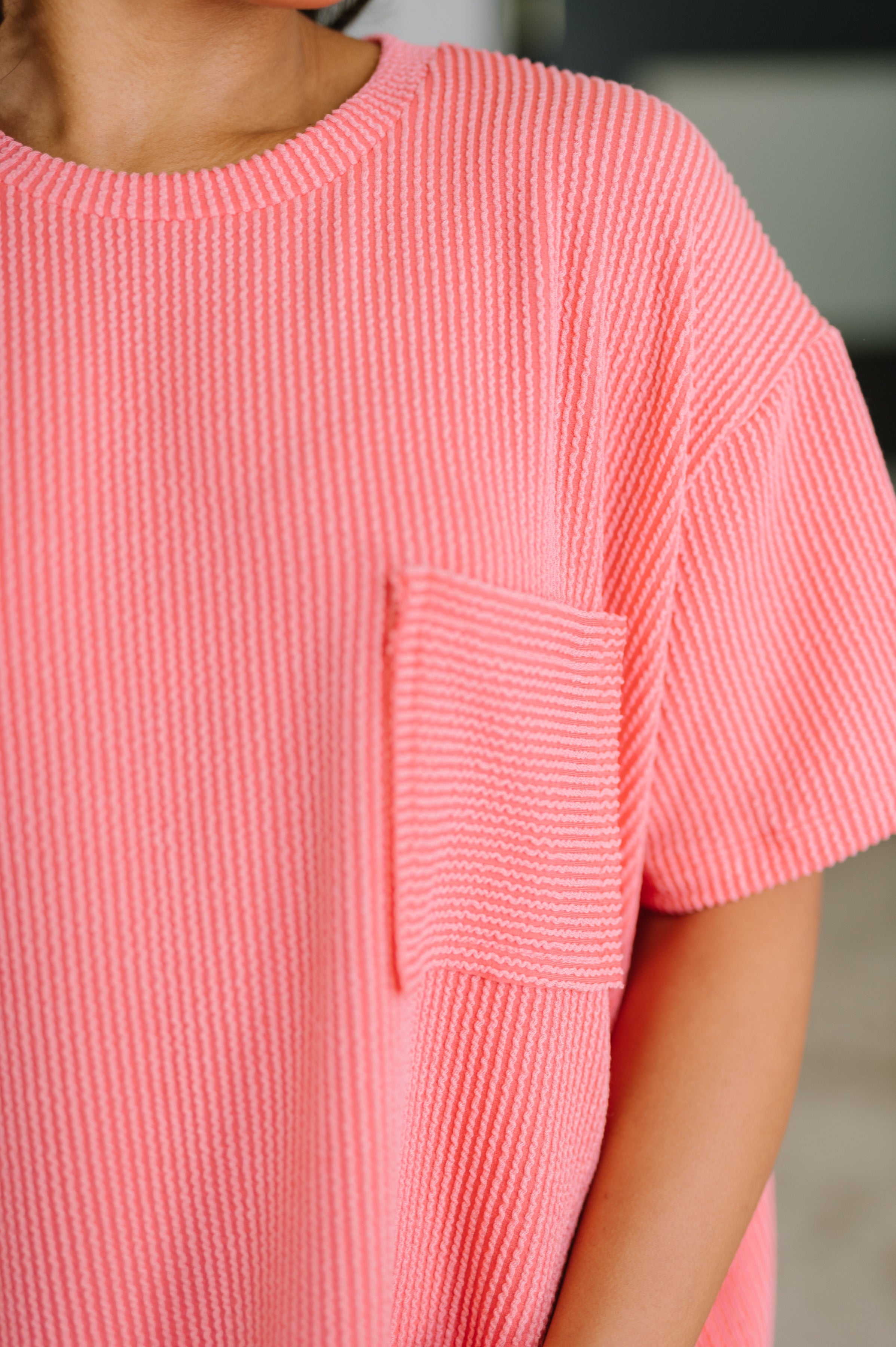 Not That complicated Textured Boxy Tee in Salmon-Womens-Stay Foxy Boutique, Florissant, Missouri
