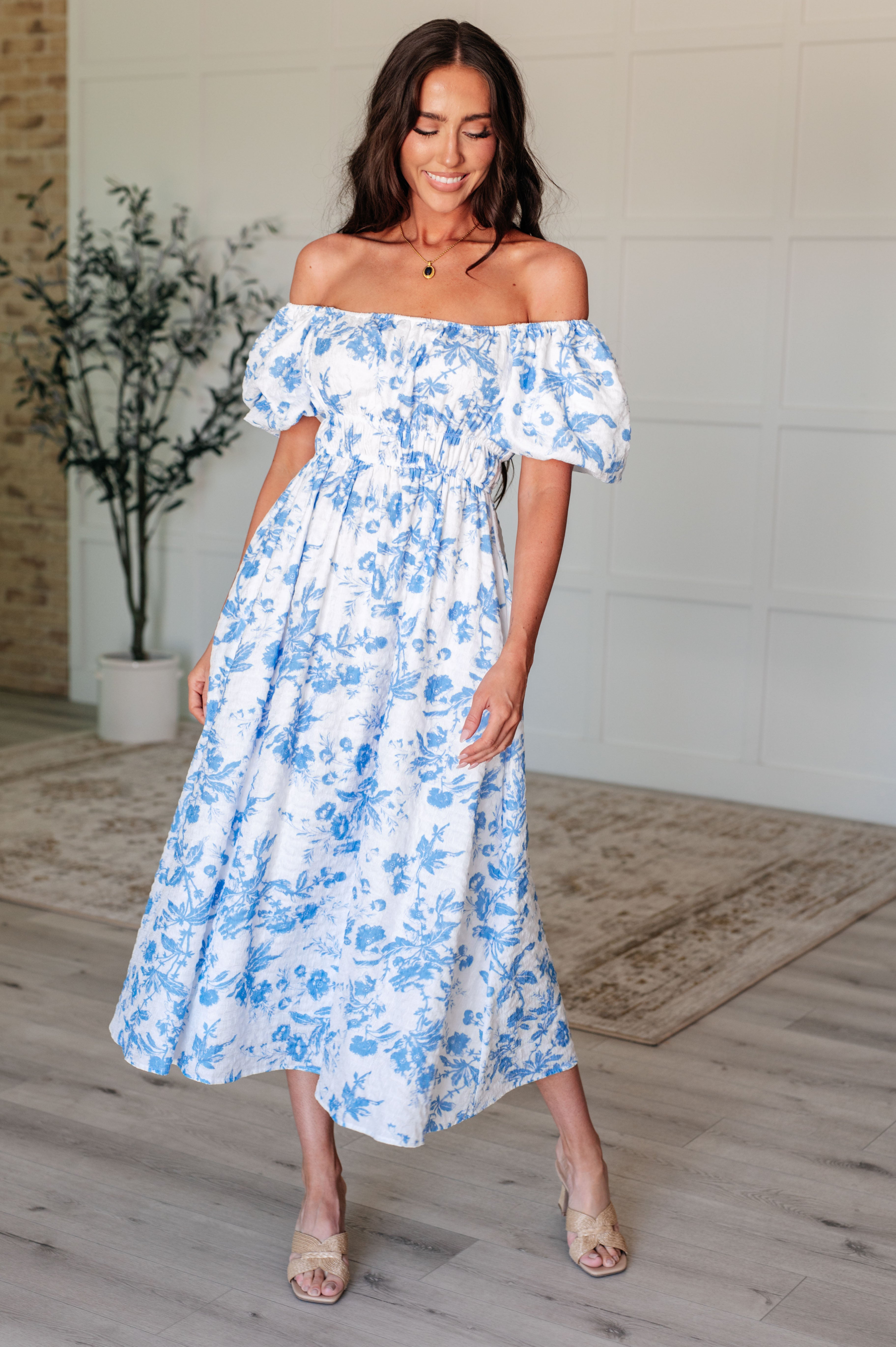 Nurturing Myself Square Neck Floral Dress in Blue-Dresses-Stay Foxy Boutique, Florissant, Missouri