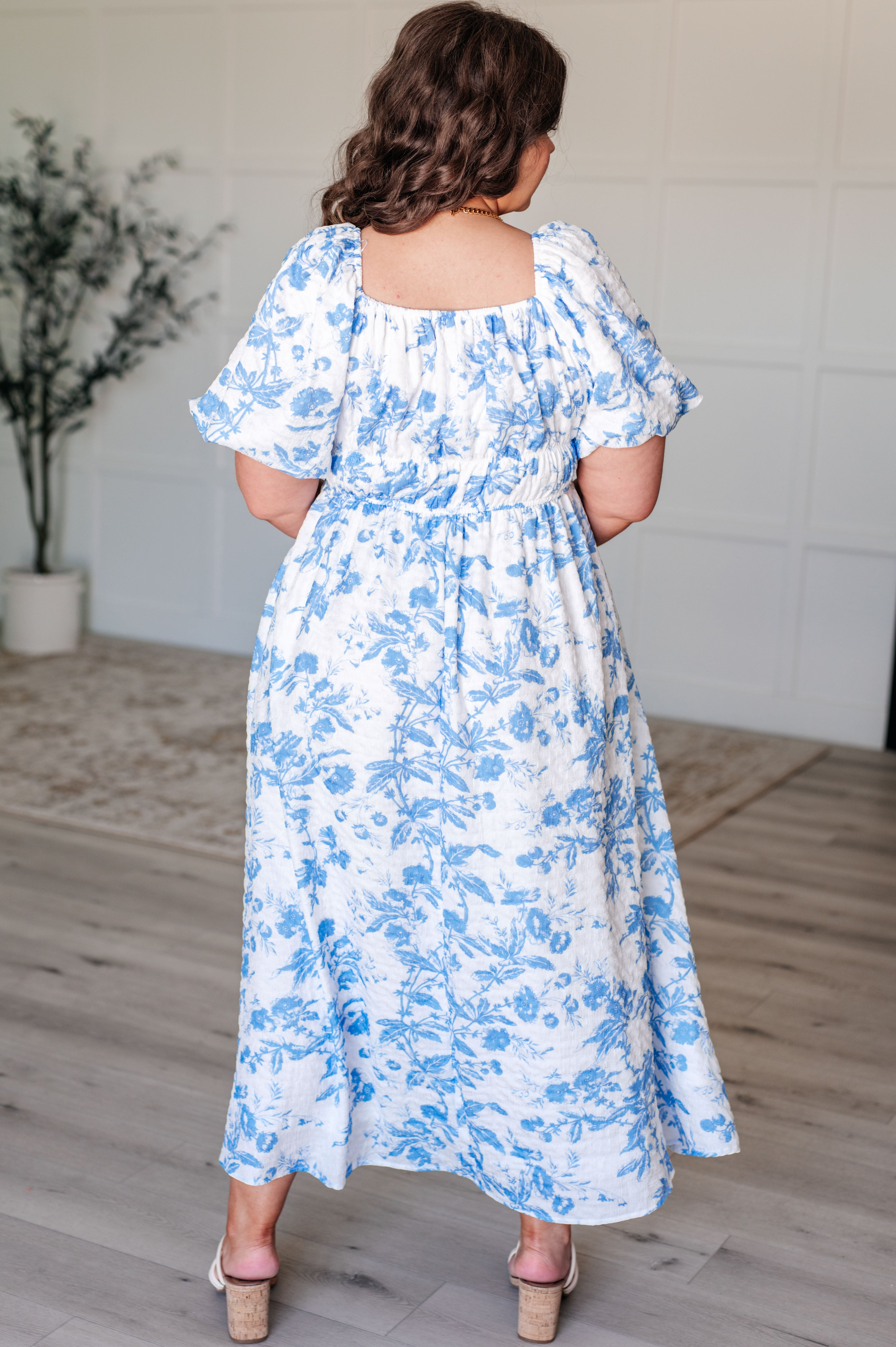 Nurturing Myself Square Neck Floral Dress in Blue-Dresses-Stay Foxy Boutique, Florissant, Missouri