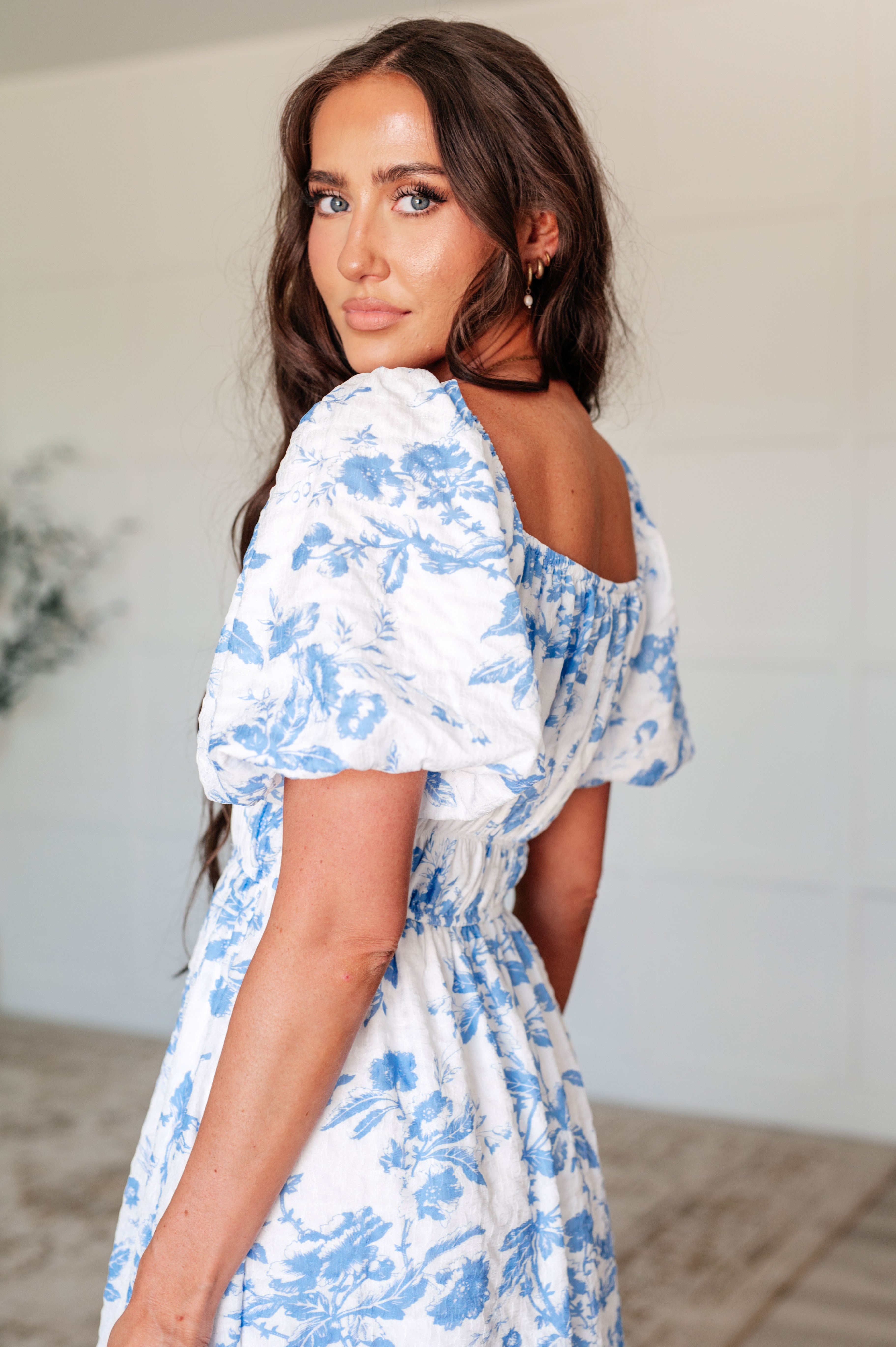 Nurturing Myself Square Neck Floral Dress in Blue-Dresses-Stay Foxy Boutique, Florissant, Missouri