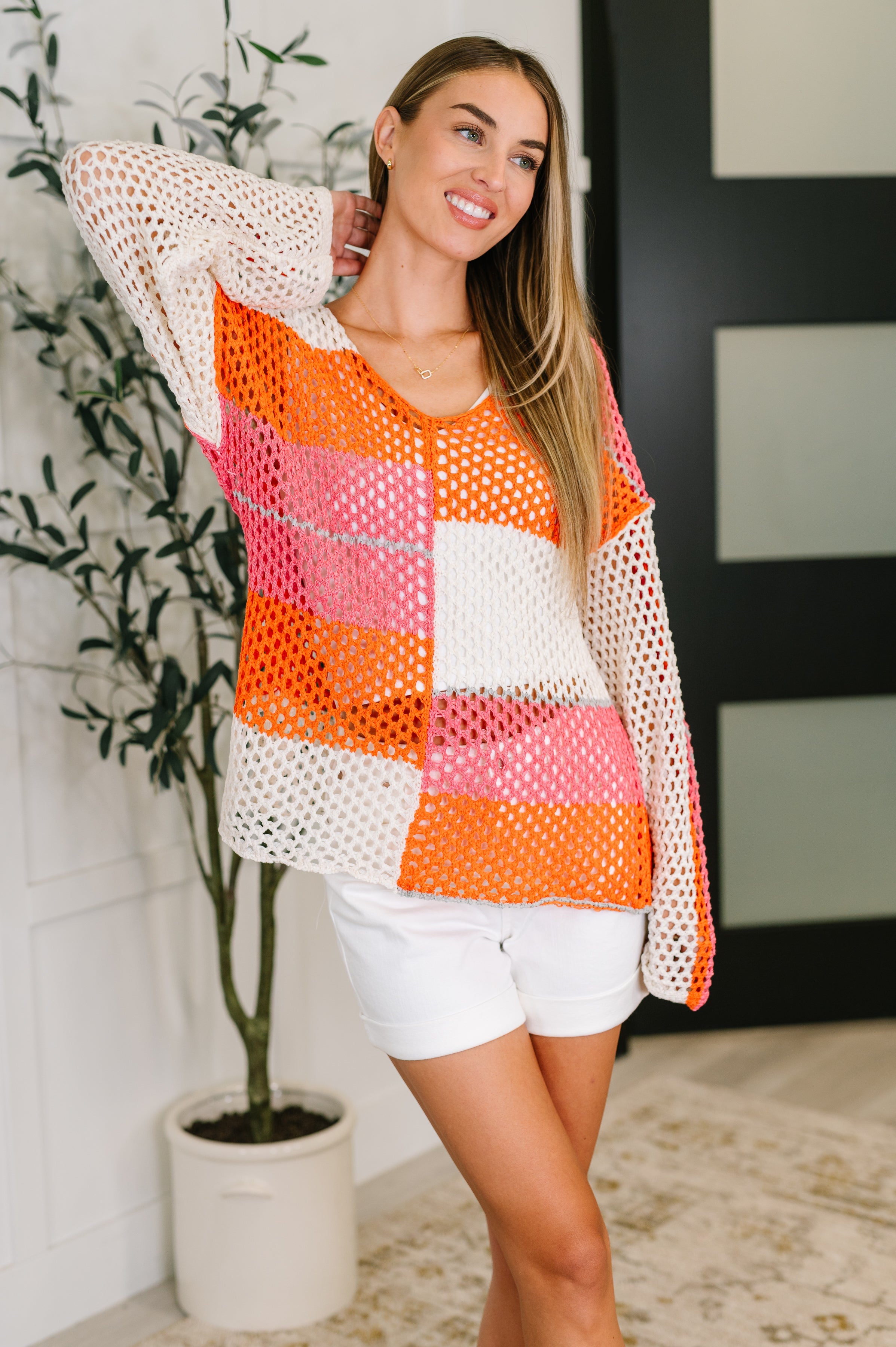 Off the Grid Net Color Block Layering Top-Womens-Stay Foxy Boutique, Florissant, Missouri