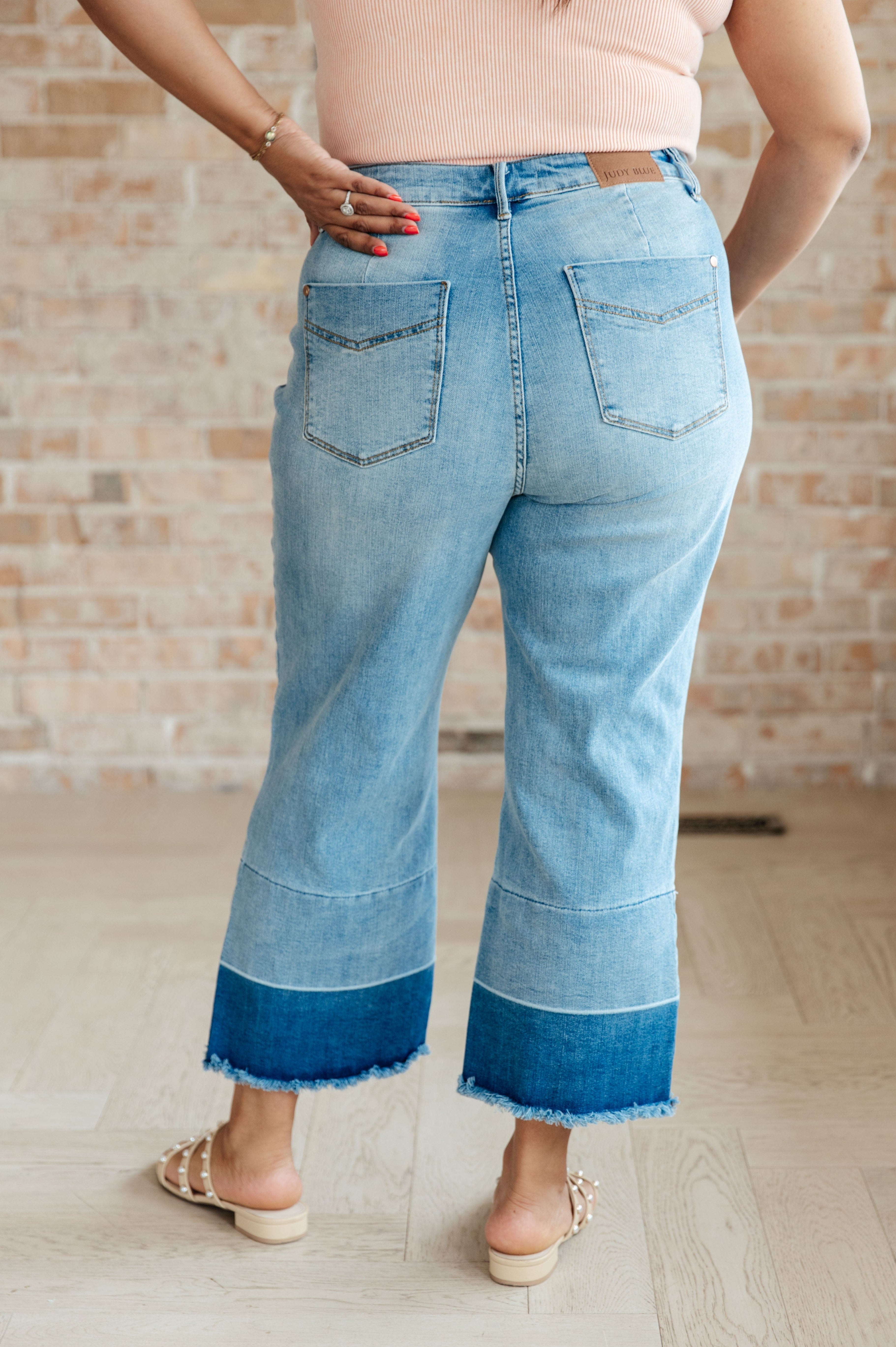 Olivia High Rise Wide Leg Crop Jeans in Medium Wash-Bottoms-Stay Foxy Boutique, Florissant, Missouri