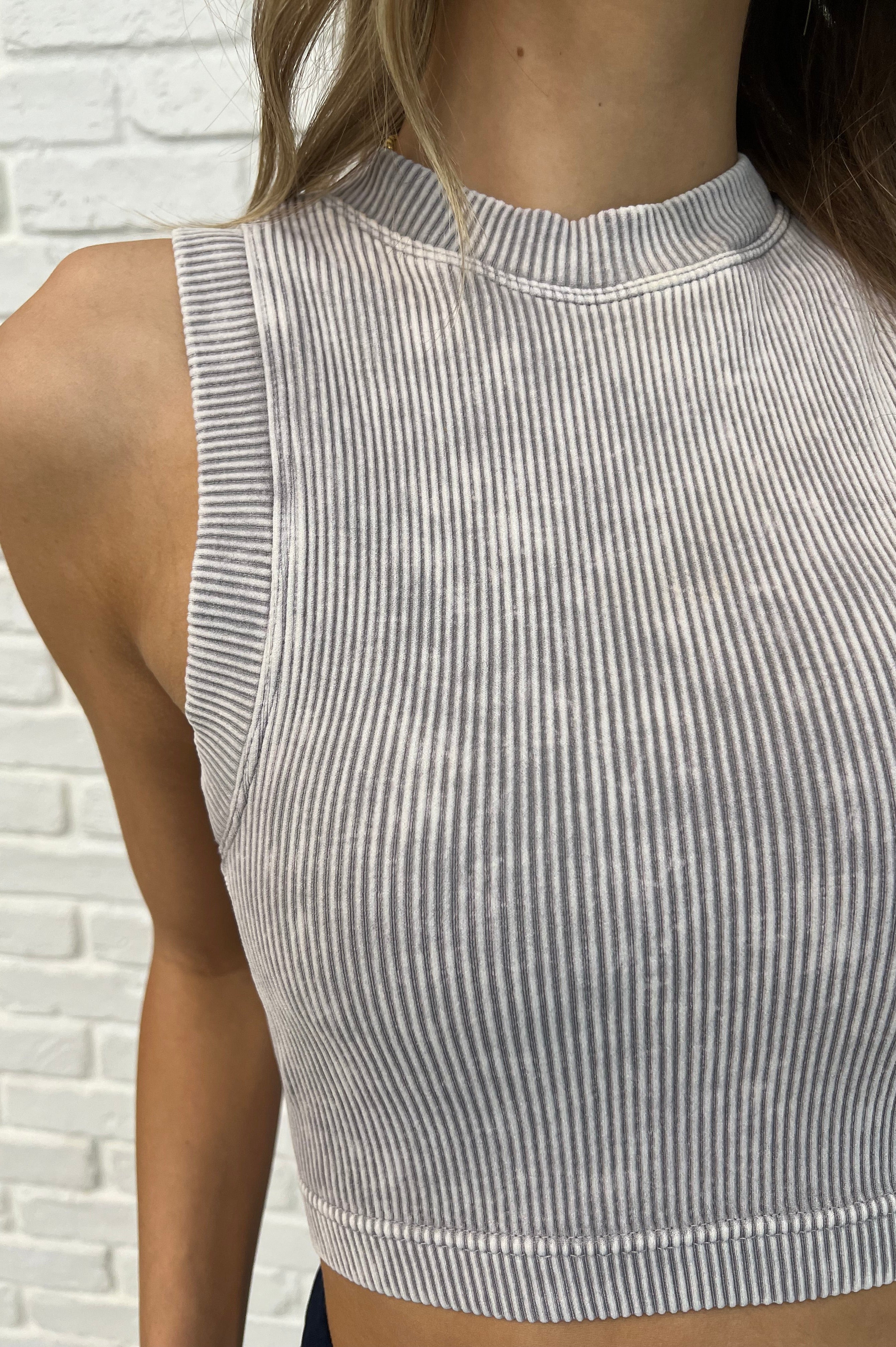 Over and Out Cropped Ribbed Tank in Sleet-Womens-Stay Foxy Boutique, Florissant, Missouri