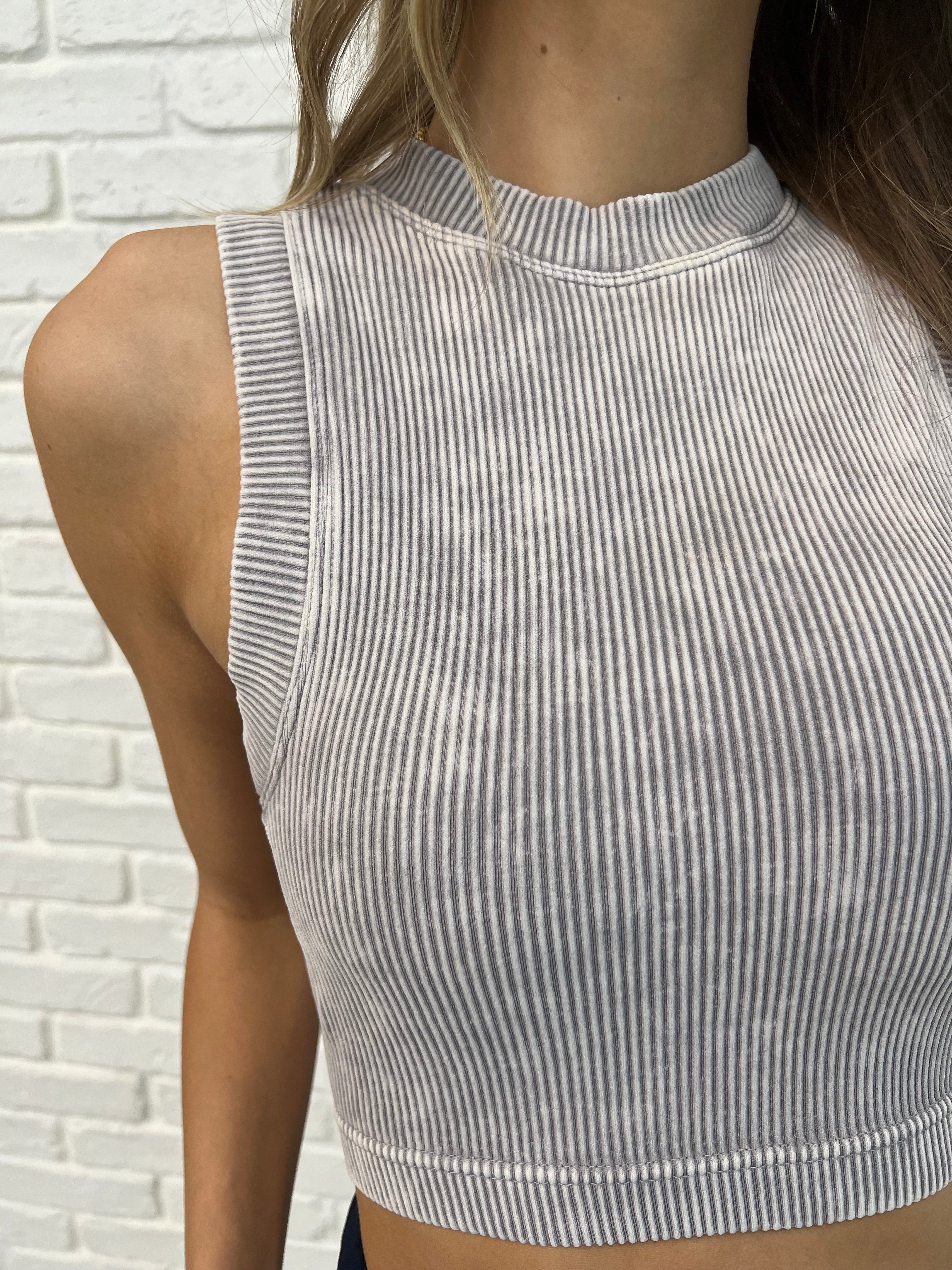 Over and Out Cropped Ribbed Tank in Sleet-Womens-Stay Foxy Boutique, Florissant, Missouri