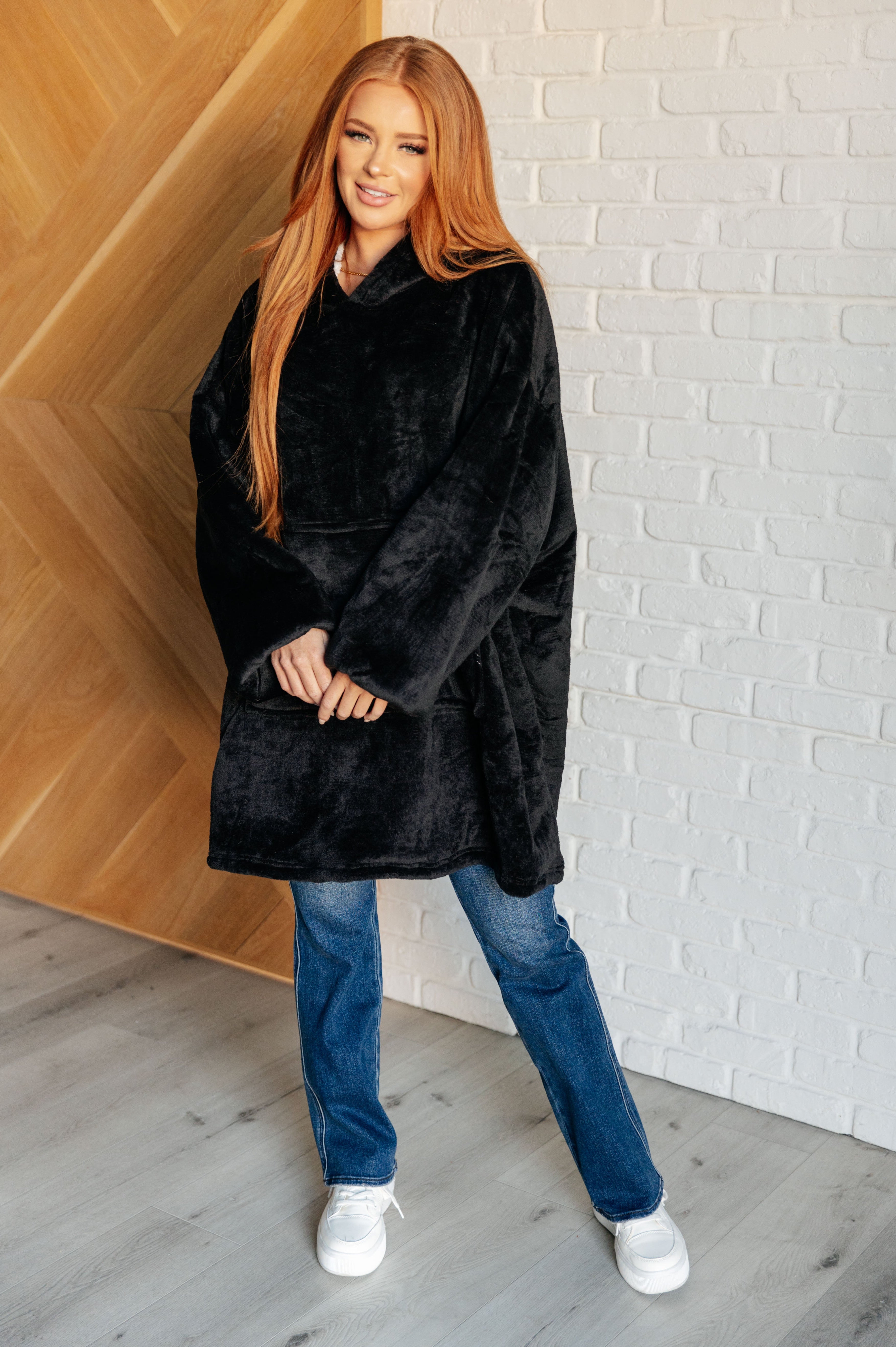 Oversized Velour Blanket Hoodie in Black-Layers-Stay Foxy Boutique, Florissant, Missouri
