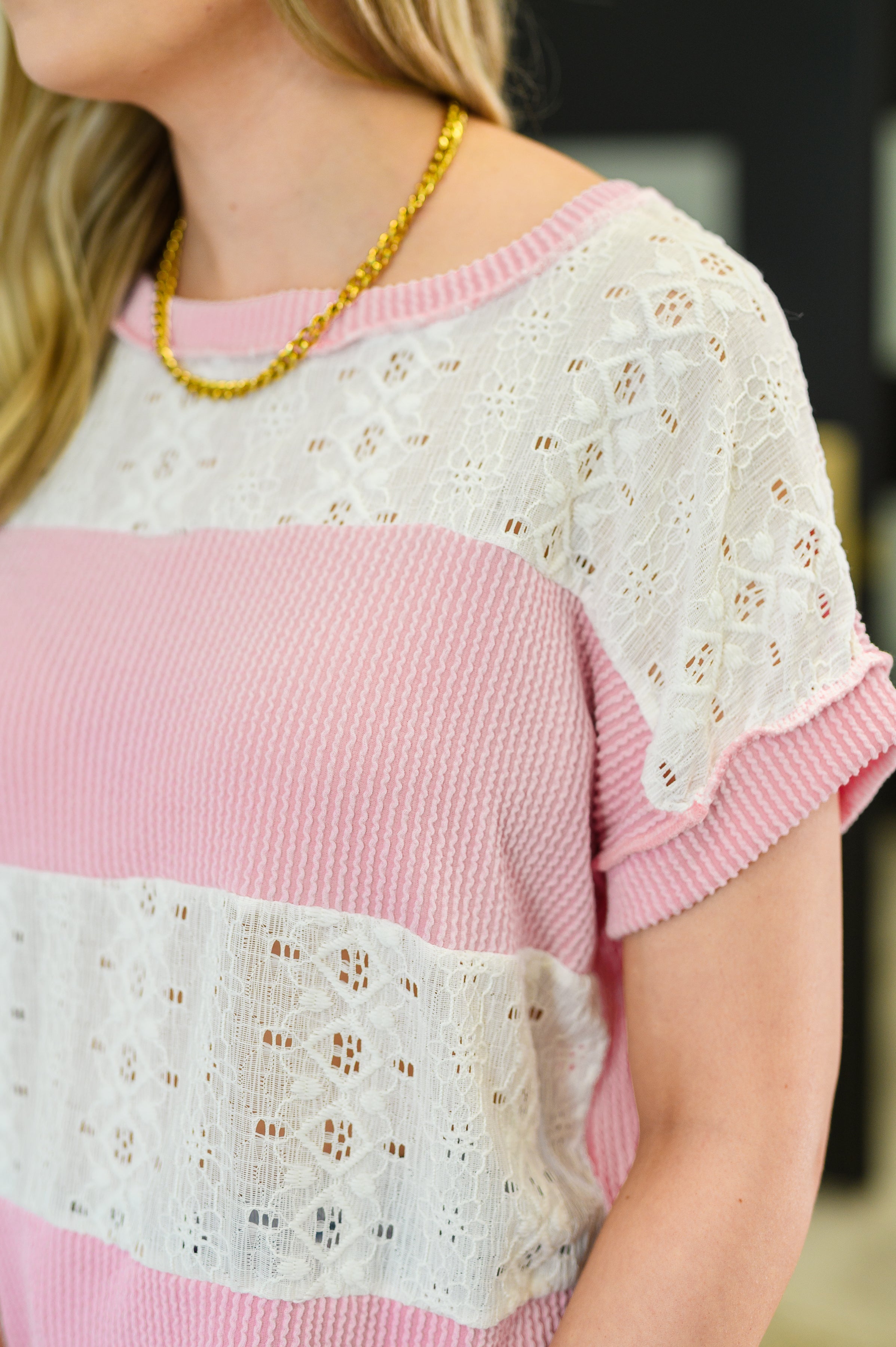 Parlour Picnic Color Block Knit Top in Pink-Womens-Stay Foxy Boutique, Florissant, Missouri