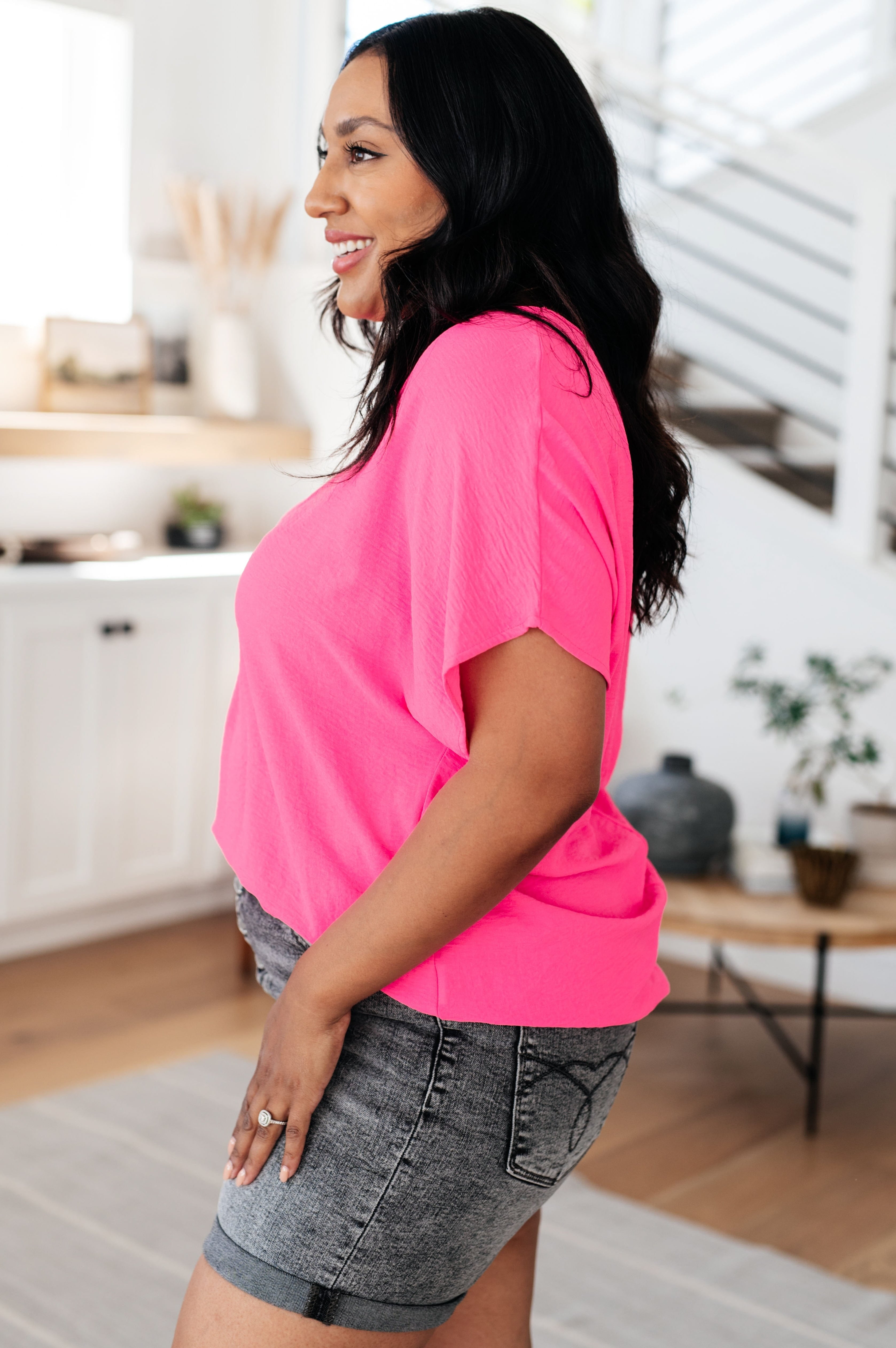 Passionately Pink V Neck Blouse-Tops-Stay Foxy Boutique, Florissant, Missouri