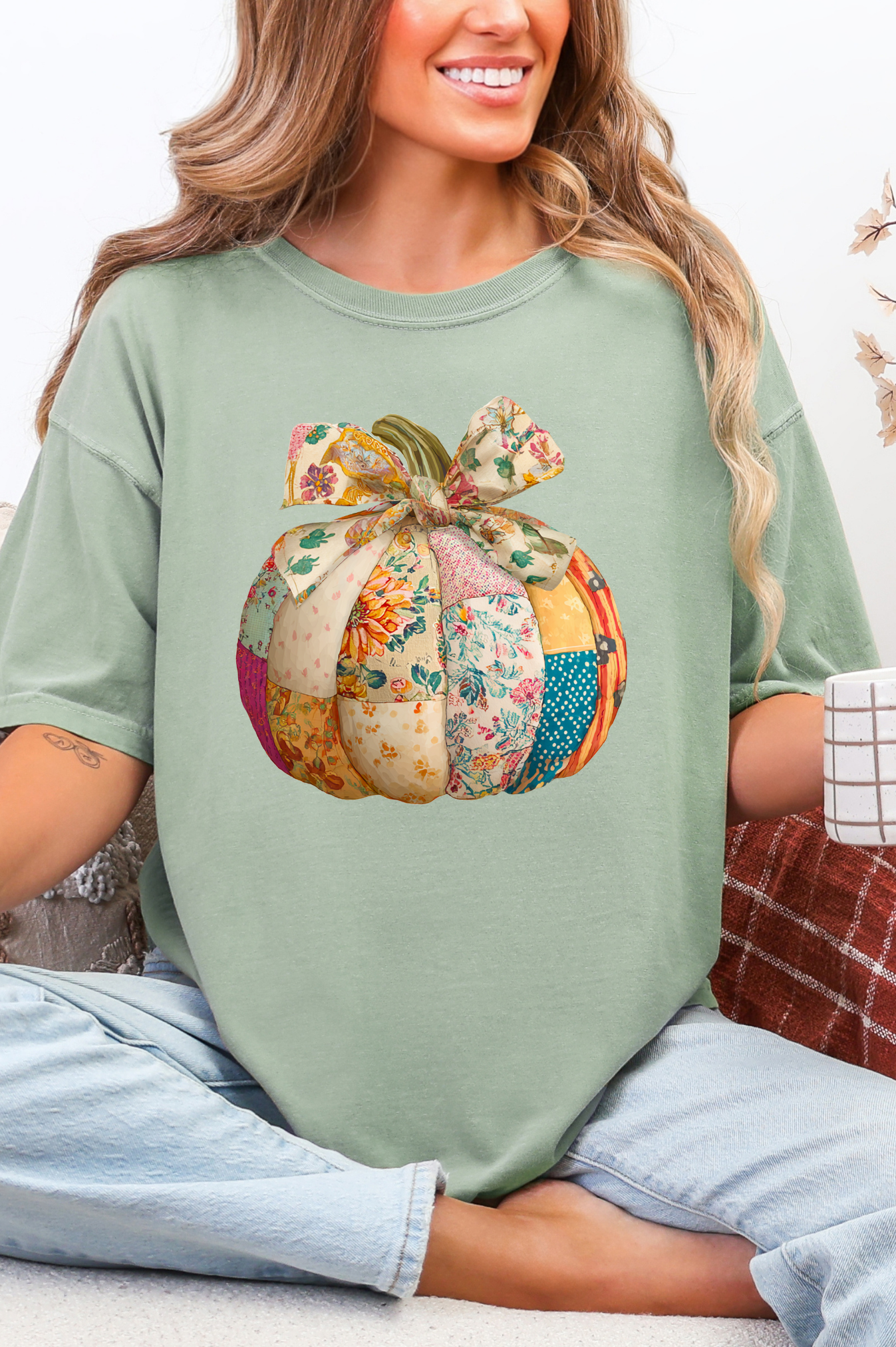 Patchwork Pumpkin Graphic Tee in Two Colors-Womens-Stay Foxy Boutique, Florissant, Missouri