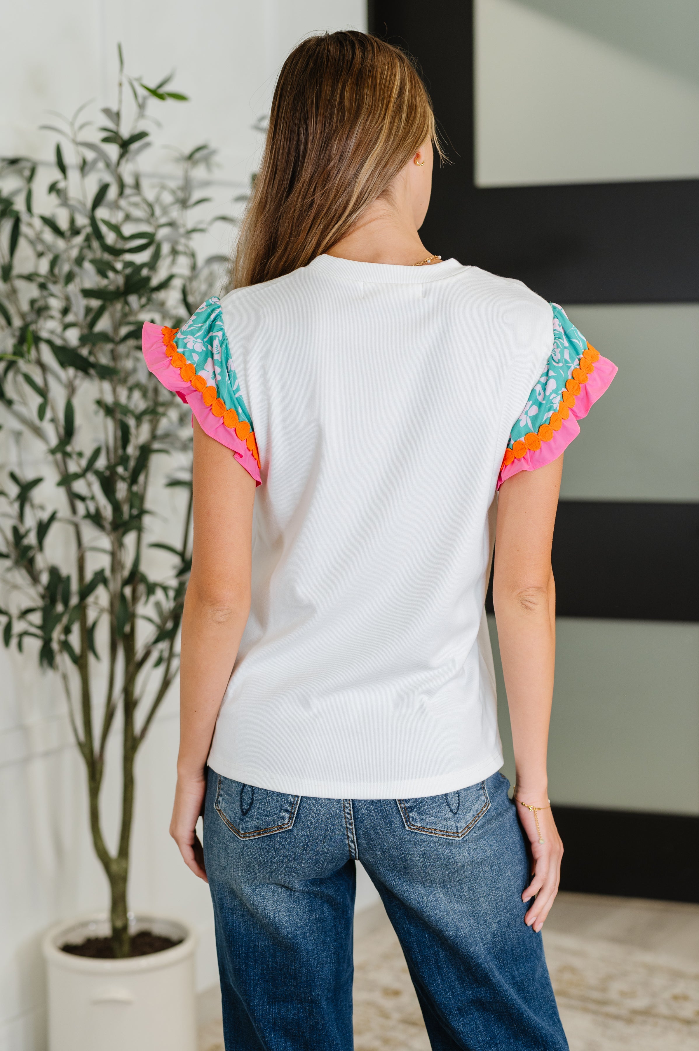 Petals & Poise Floral Flutter Sleeve Top in White-Womens-Stay Foxy Boutique, Florissant, Missouri