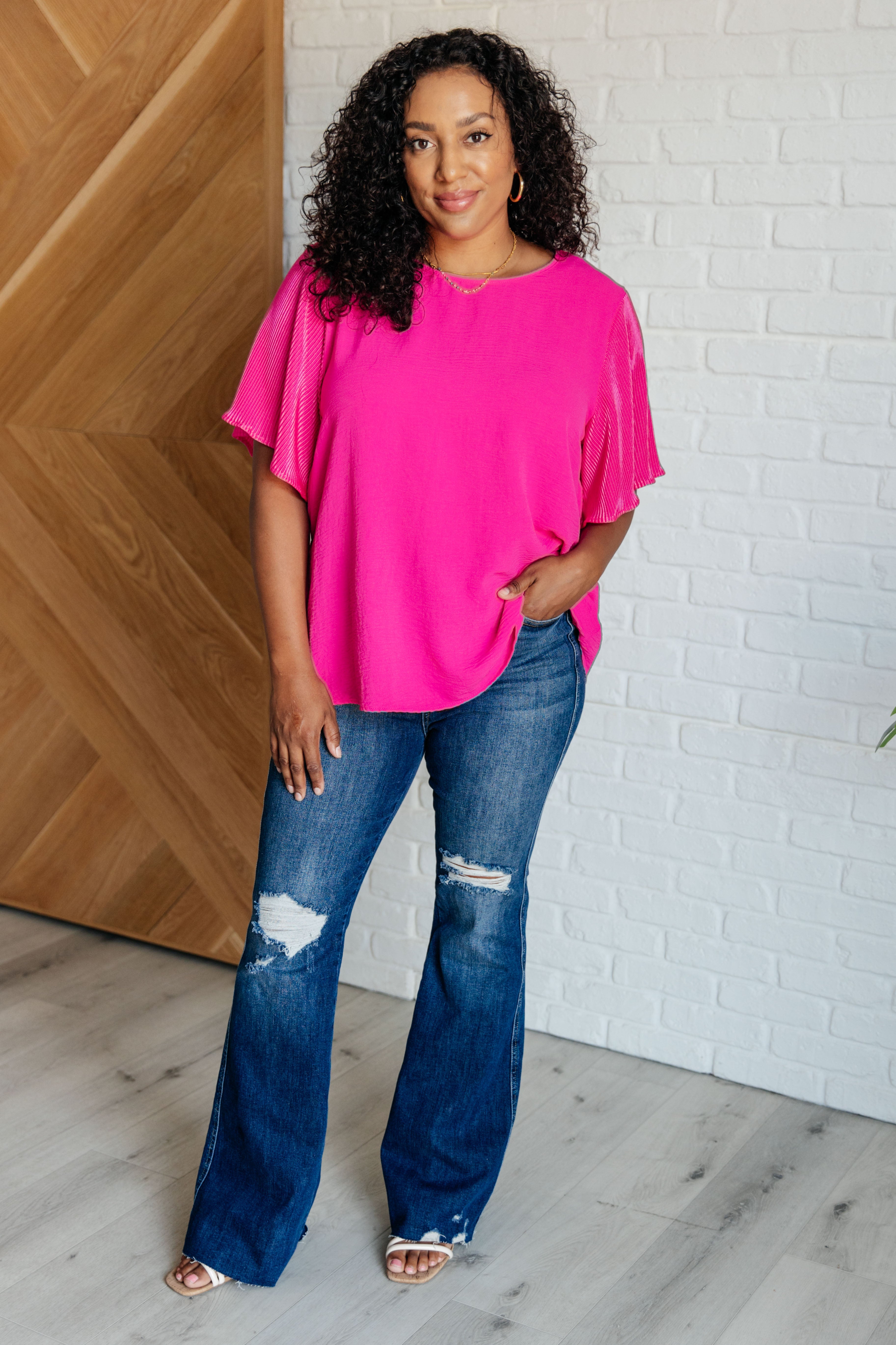 Pink and Perfect Ruffle Sleeve Top-Womens-Stay Foxy Boutique, Florissant, Missouri