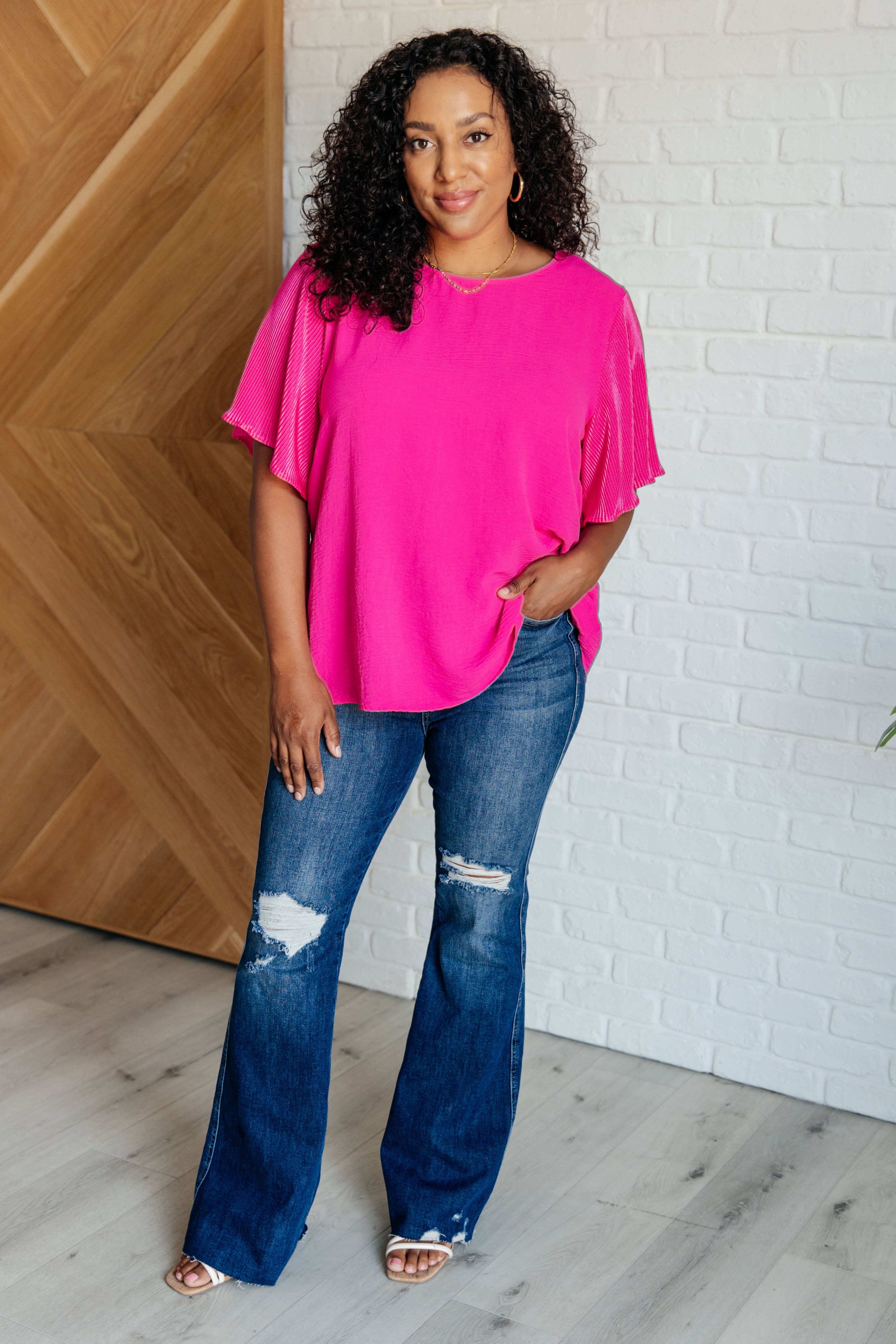 Pink and Perfect Ruffle Sleeve Top-Womens-Stay Foxy Boutique, Florissant, Missouri