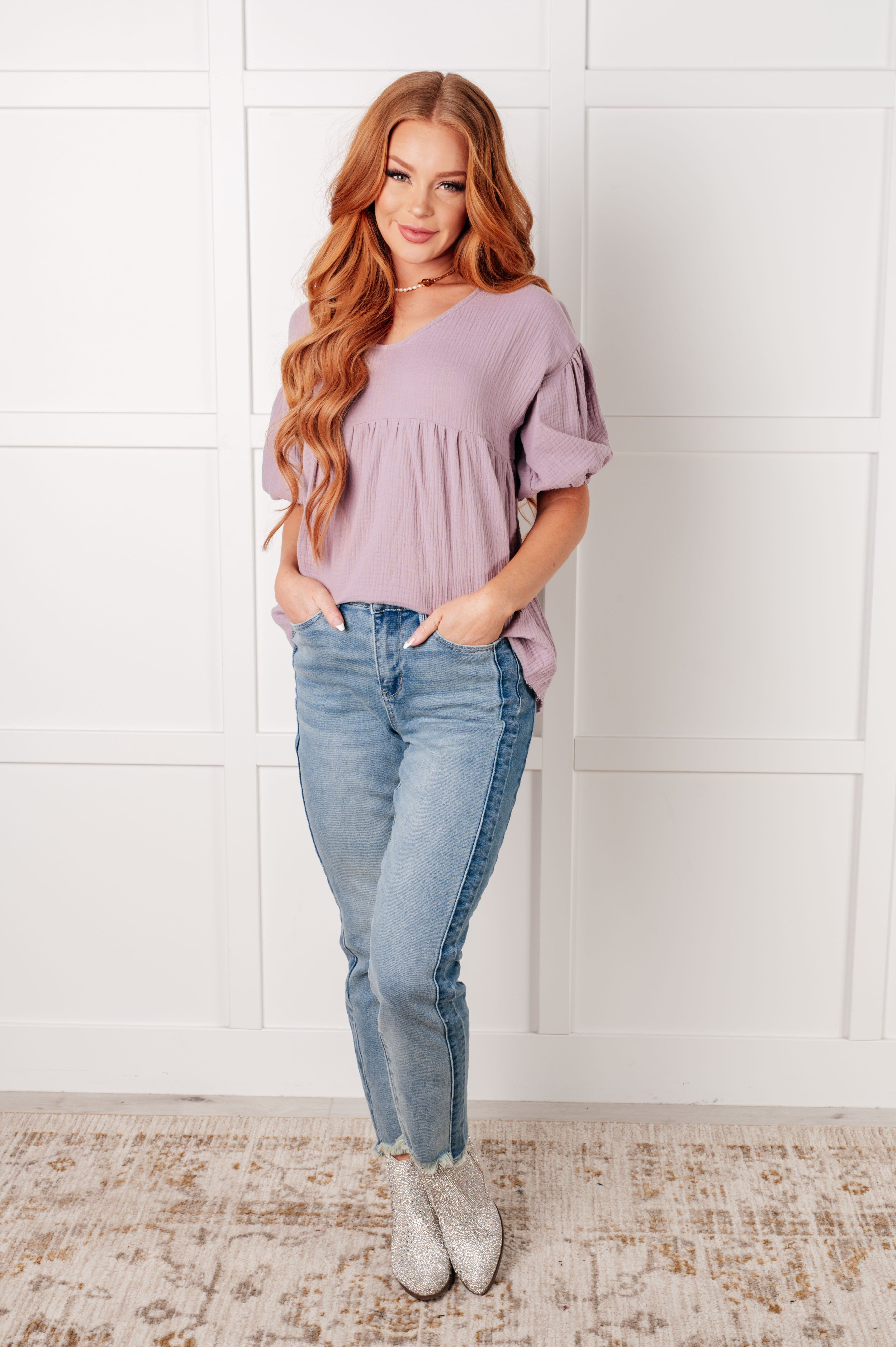 Pleasantly Perfect Bubble Sleeve Peasant Blouse-Blouses-Stay Foxy Boutique, Florissant, Missouri