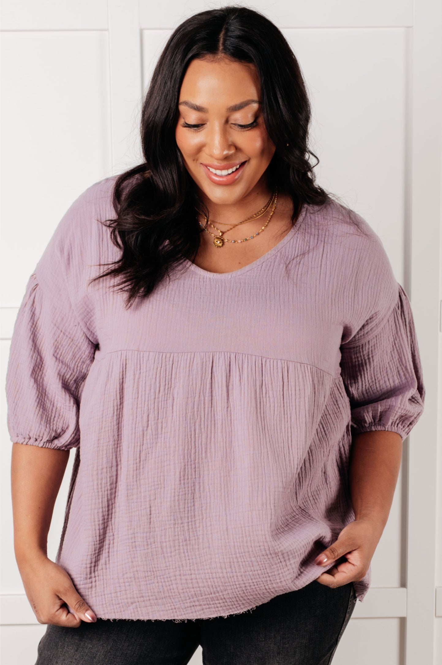 Pleasantly Perfect Bubble Sleeve Peasant Blouse-Blouses-Stay Foxy Boutique, Florissant, Missouri