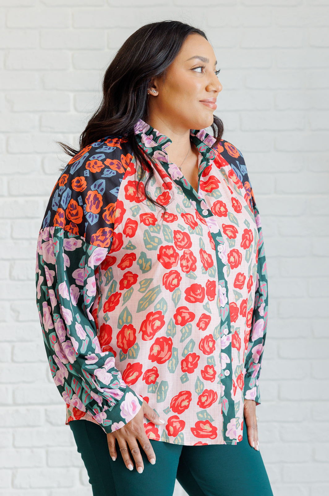 Presupposed Ideas Mixed Print Button Up Blouse-Blouses-Stay Foxy Boutique, Florissant, Missouri