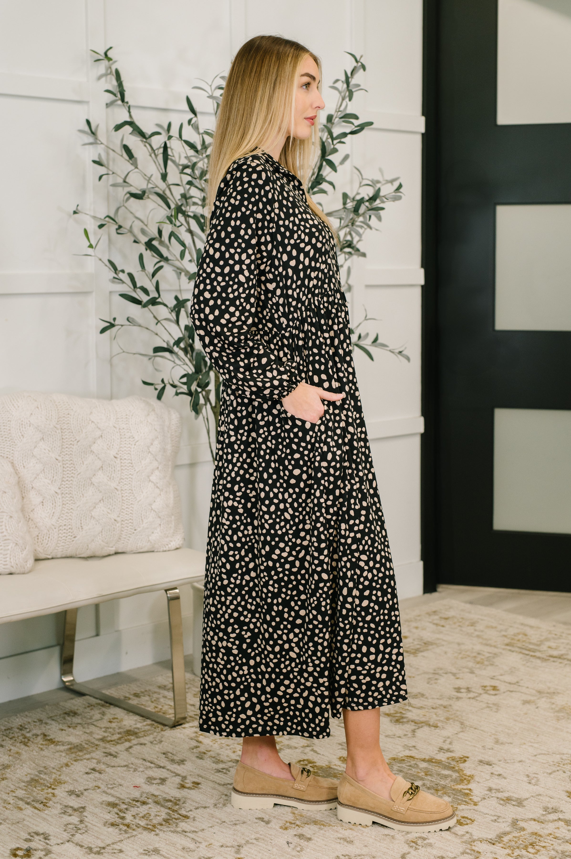 Promotional Proposal Collared Dress in Black and Khaki-Womens-Stay Foxy Boutique, Florissant, Missouri