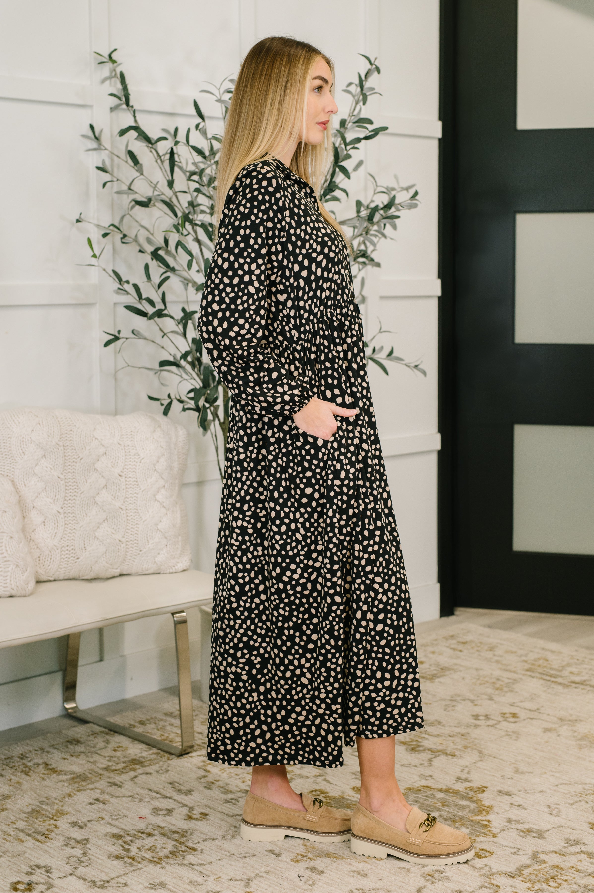 Promotional Proposal Collared Dress in Black and Khaki-Womens-Stay Foxy Boutique, Florissant, Missouri