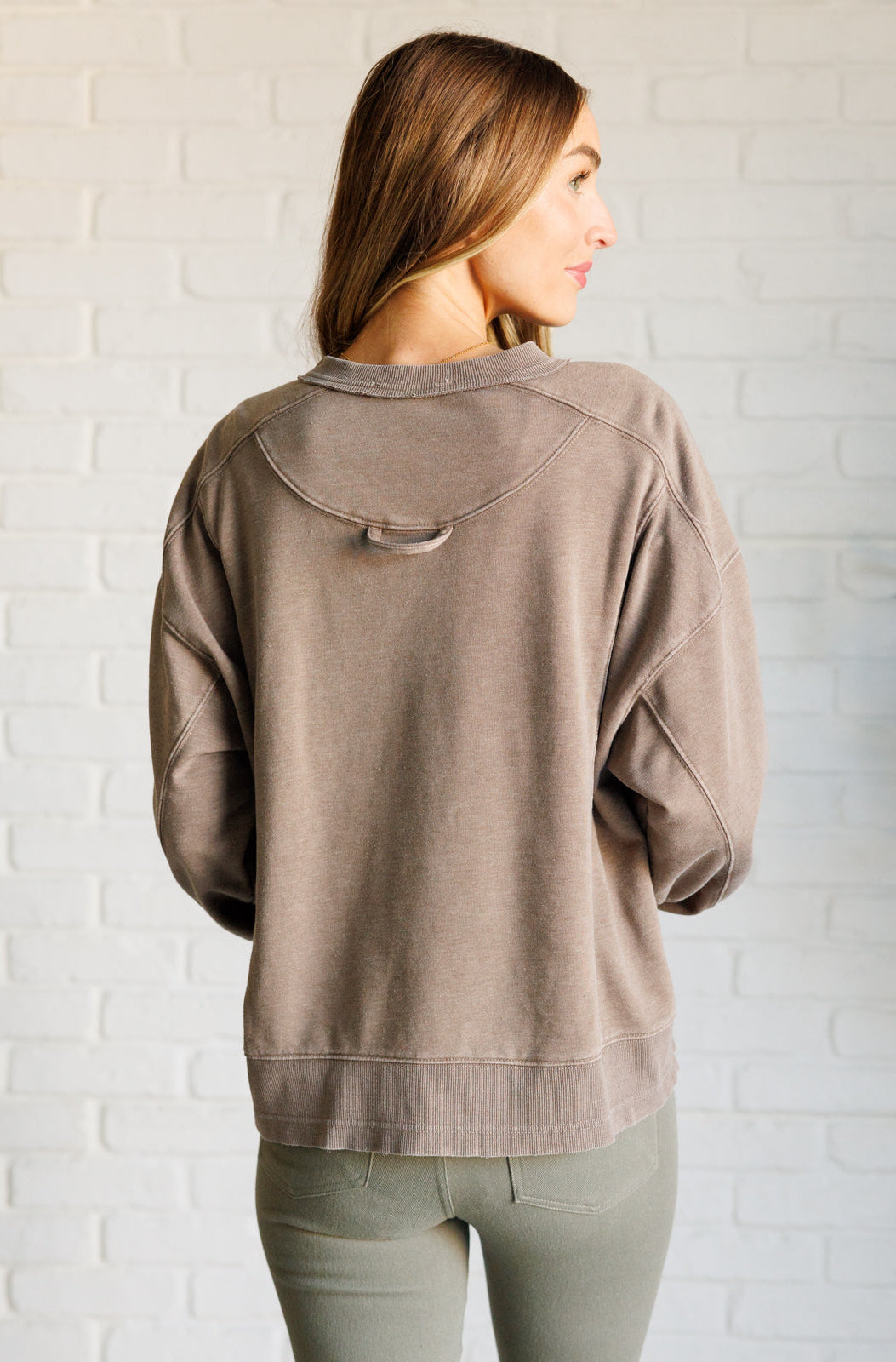 Quick Fix Mineral Wash Crew Neck Pullover in Mocha-Tops-Stay Foxy Boutique, Florissant, Missouri