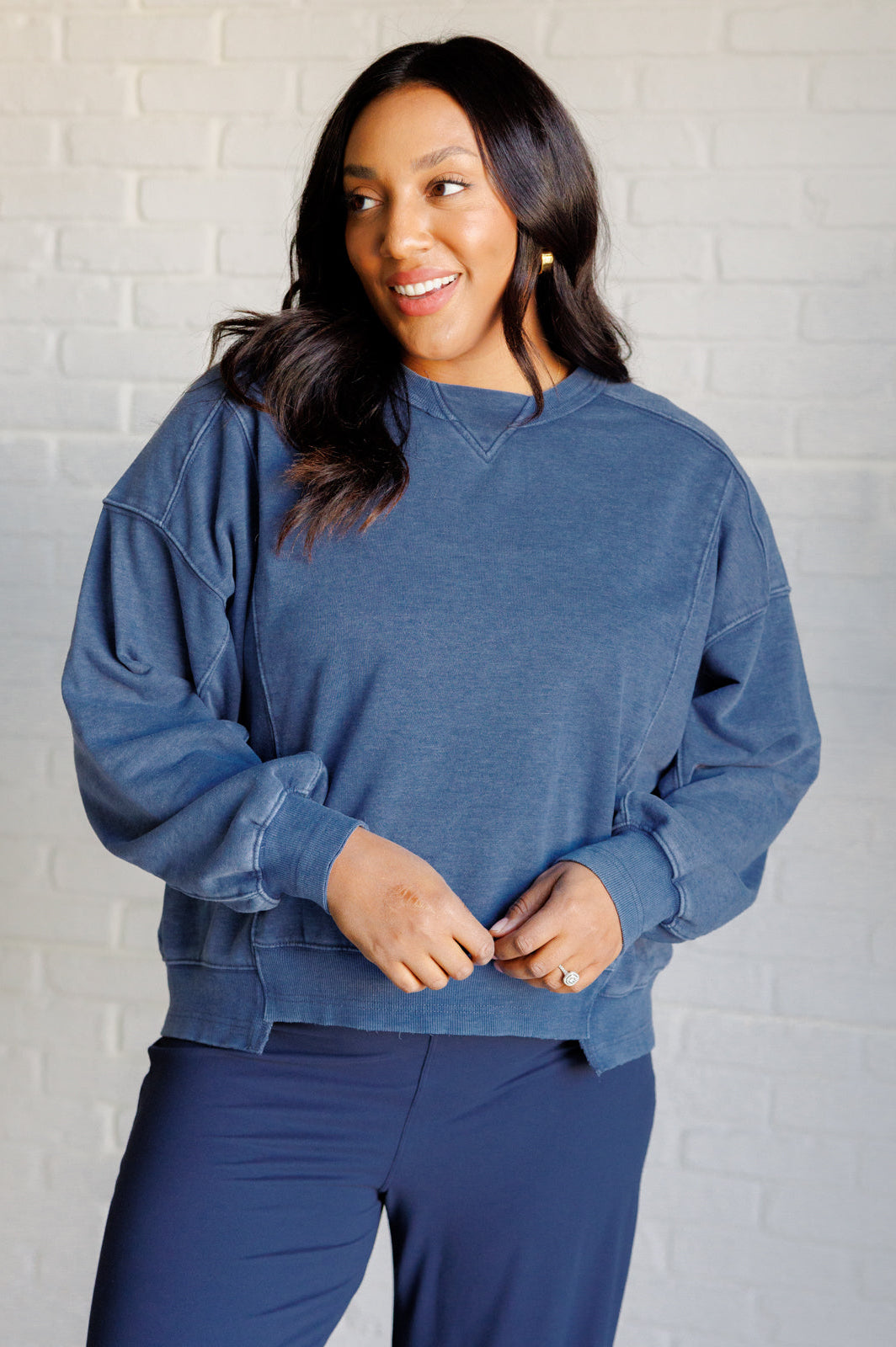 Quick Fix Mineral Wash Crew Neck Pullover in Psychic-Tops-Stay Foxy Boutique, Florissant, Missouri