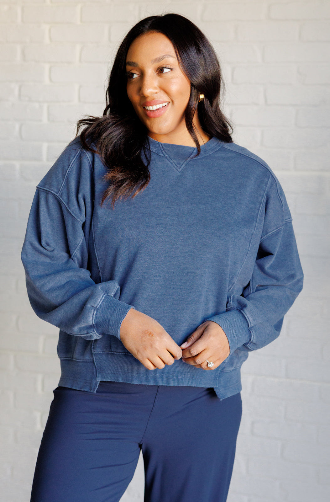 Quick Fix Mineral Wash Crew Neck Pullover in Psychic-Tops-Stay Foxy Boutique, Florissant, Missouri