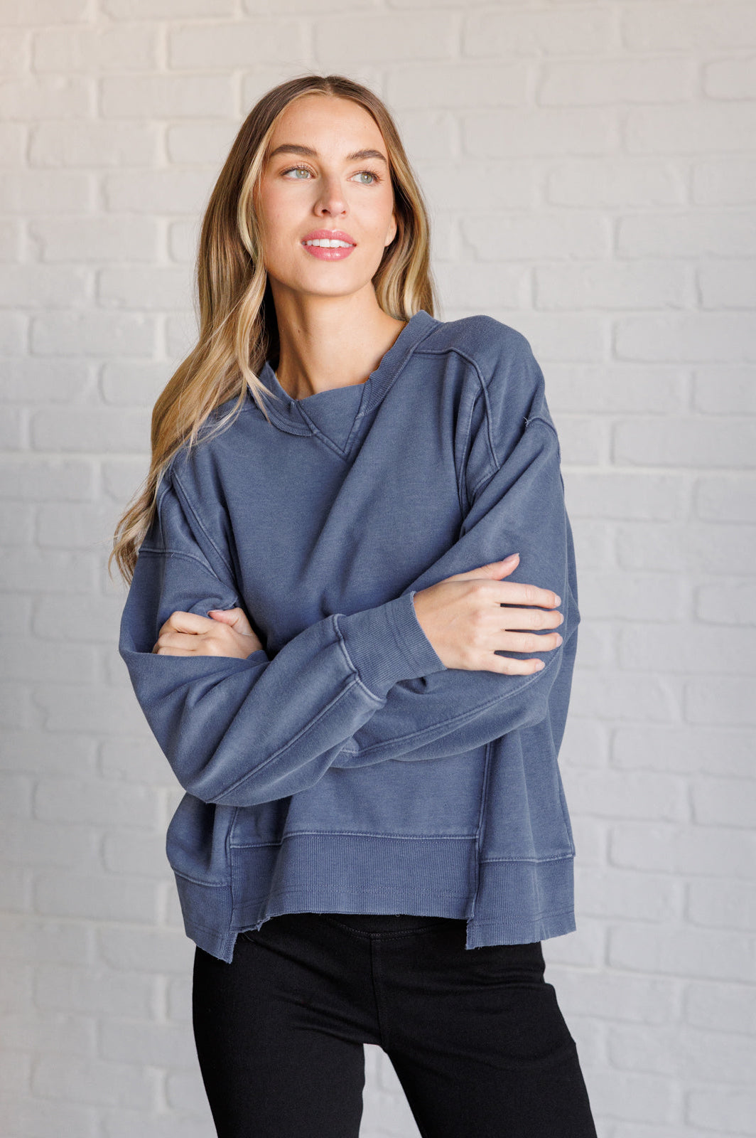 Quick Fix Mineral Wash Crew Neck Pullover in Psychic-Tops-Stay Foxy Boutique, Florissant, Missouri